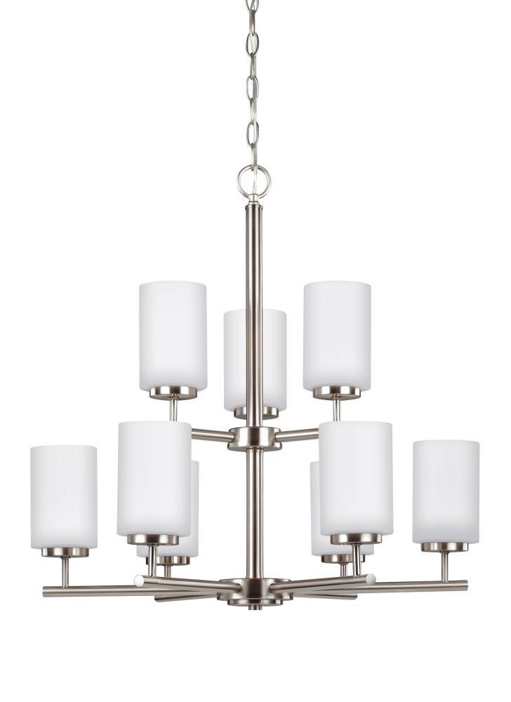 Oslo Sleek 9-Light Brushed Nickel Chandelier with Opal Etched Glass