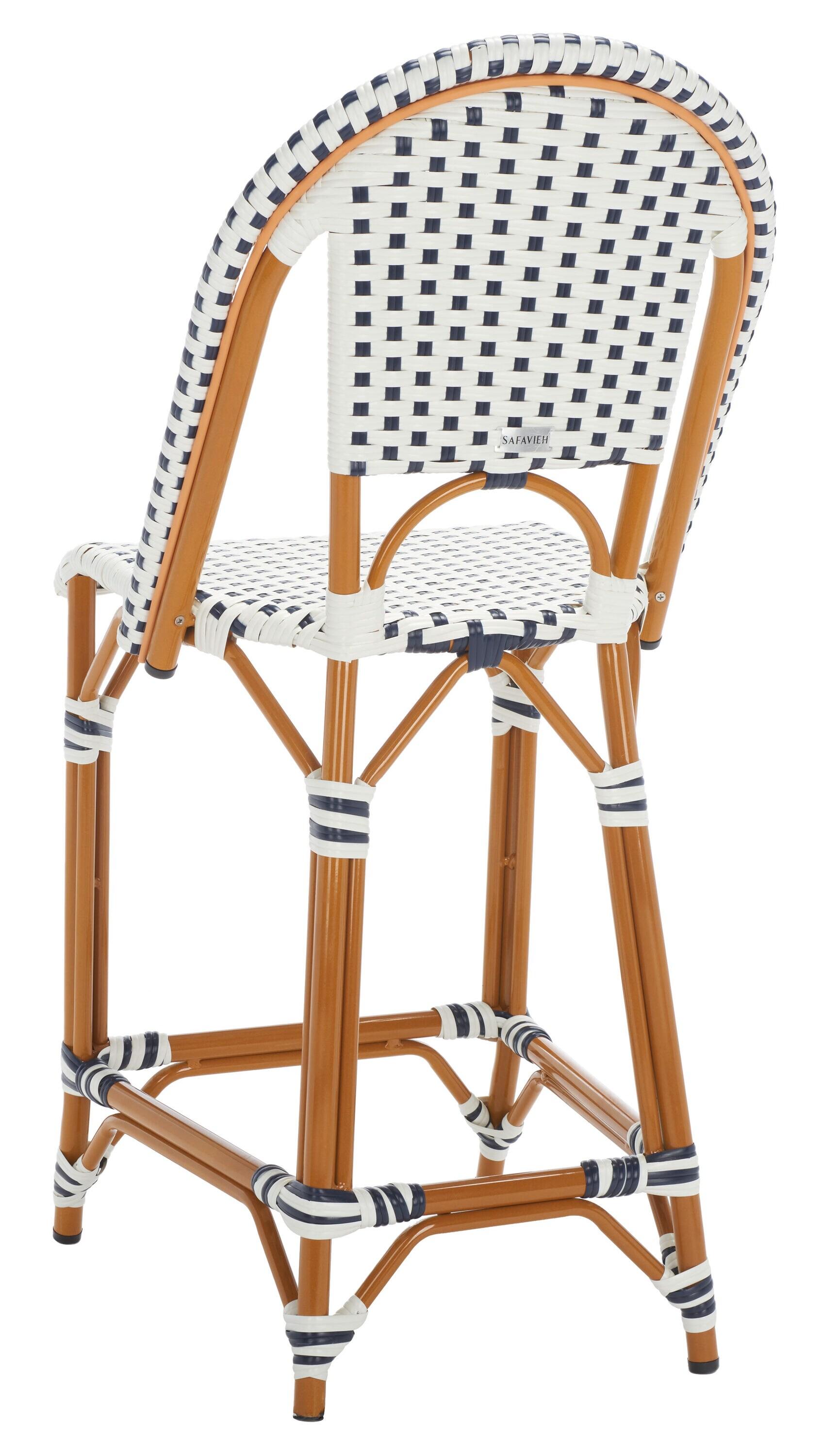 California Counter Stool - Indoor/Outdoor - PAT7532 - White/Navy - Safavieh