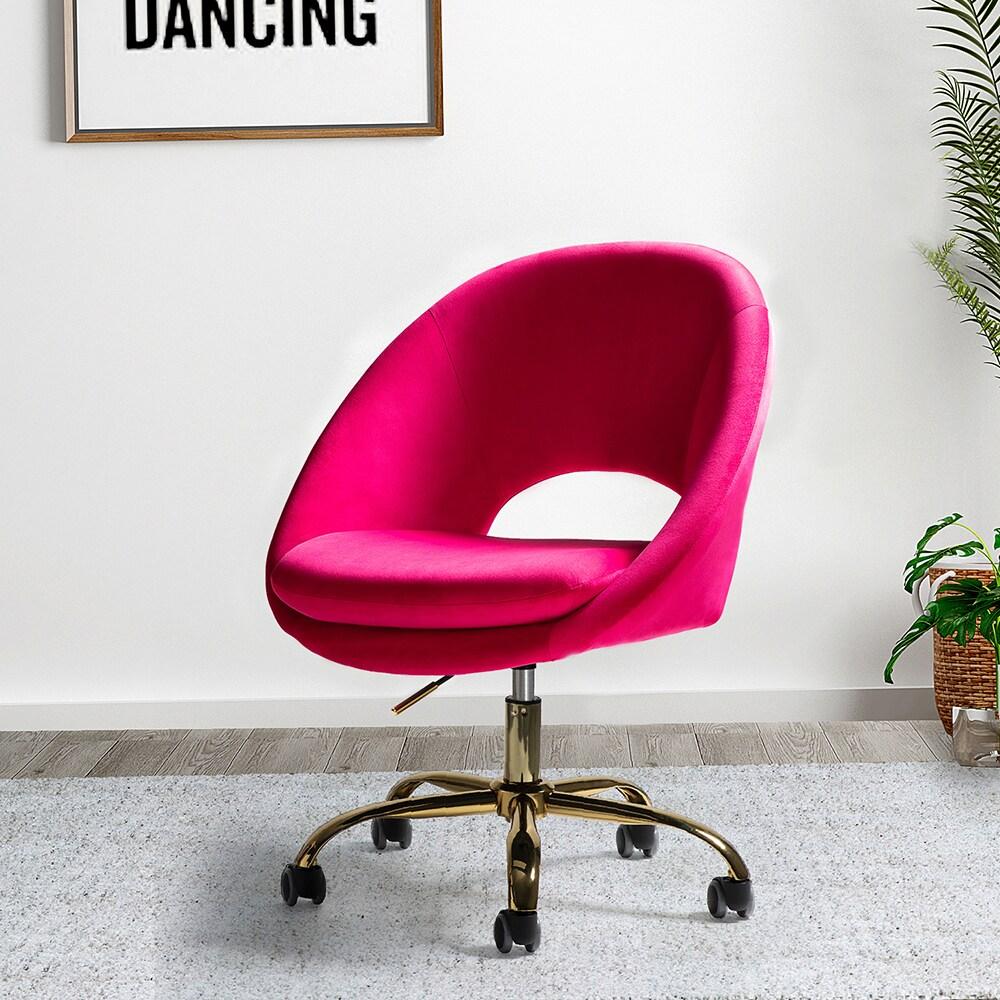 Velvet Swivel Rolling Home Office Chair Adjustable Desk Chair Fuchsia