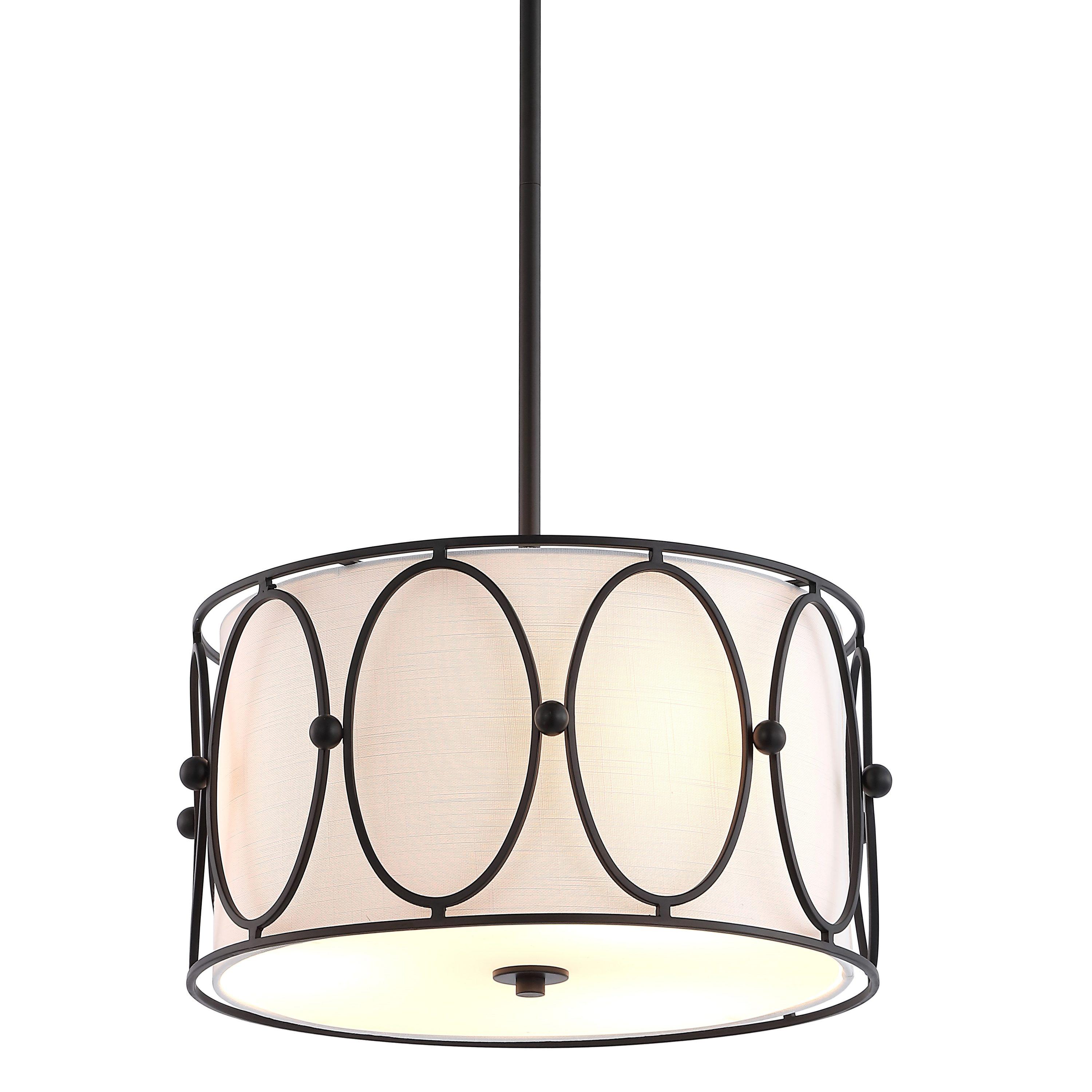 Violetta Coastal-Transitional 19" LED Drum Pendant in Oil-Rubbed Bronze with White Shade