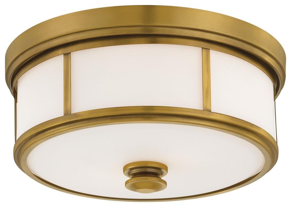 Minka Lavery Modern Ceiling Light Flush Mount Fixture 13 1/2" Liberty Gold Etched Opal Glass Shade for Bedroom Kitchen Living Room