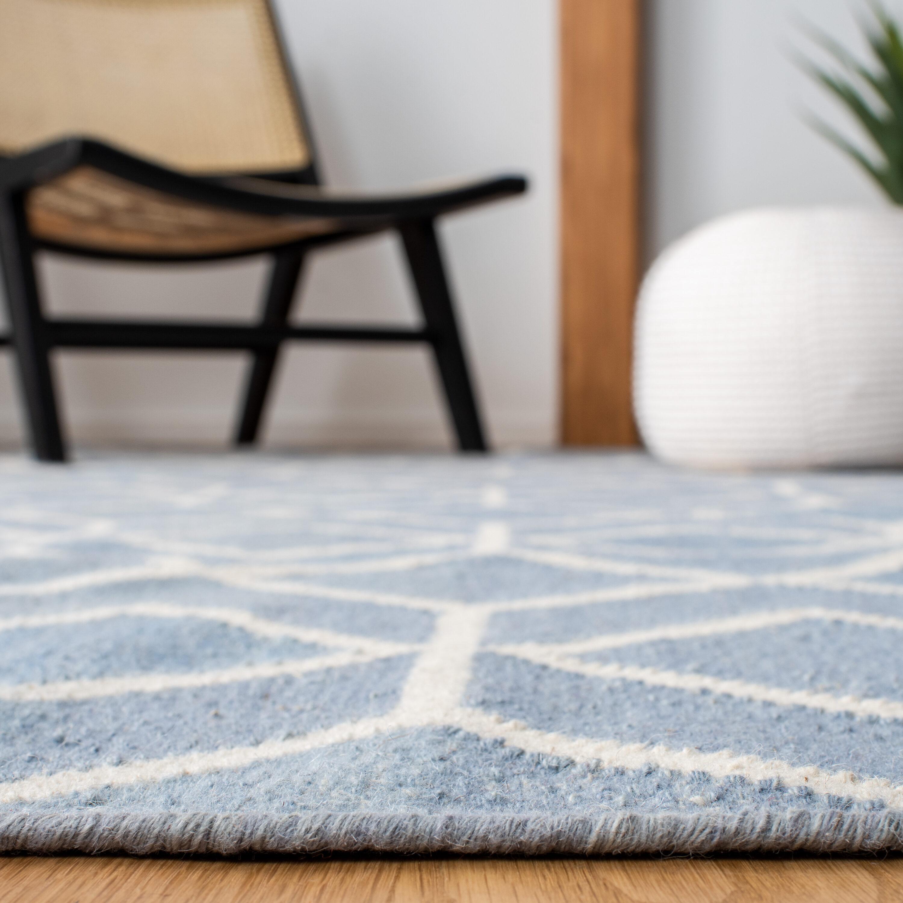 SAFAVIEH Dhurrie Addison Geometric Moroccan Wool Area Rug, Blue/Ivory, 8' x 10'