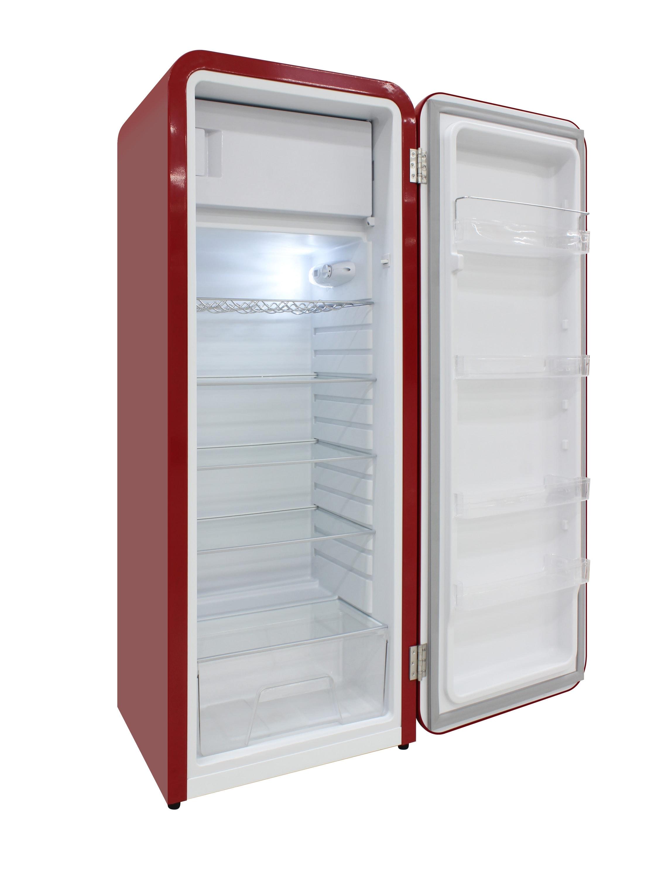 Brama 9.2 Cu.Ft. Retro Red Top-Freezer Refrigerator with Solid Steel Door