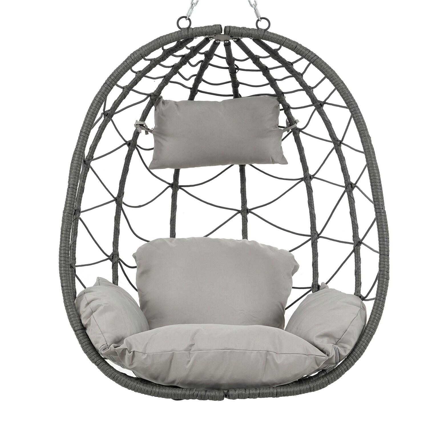 Tcbosik Swing Egg Chair with Stand, Indoor Outdoor Hanging Chair with Cushion for Bedroom Balcony Patio Garden, Easy to Assemble, Dark Grey