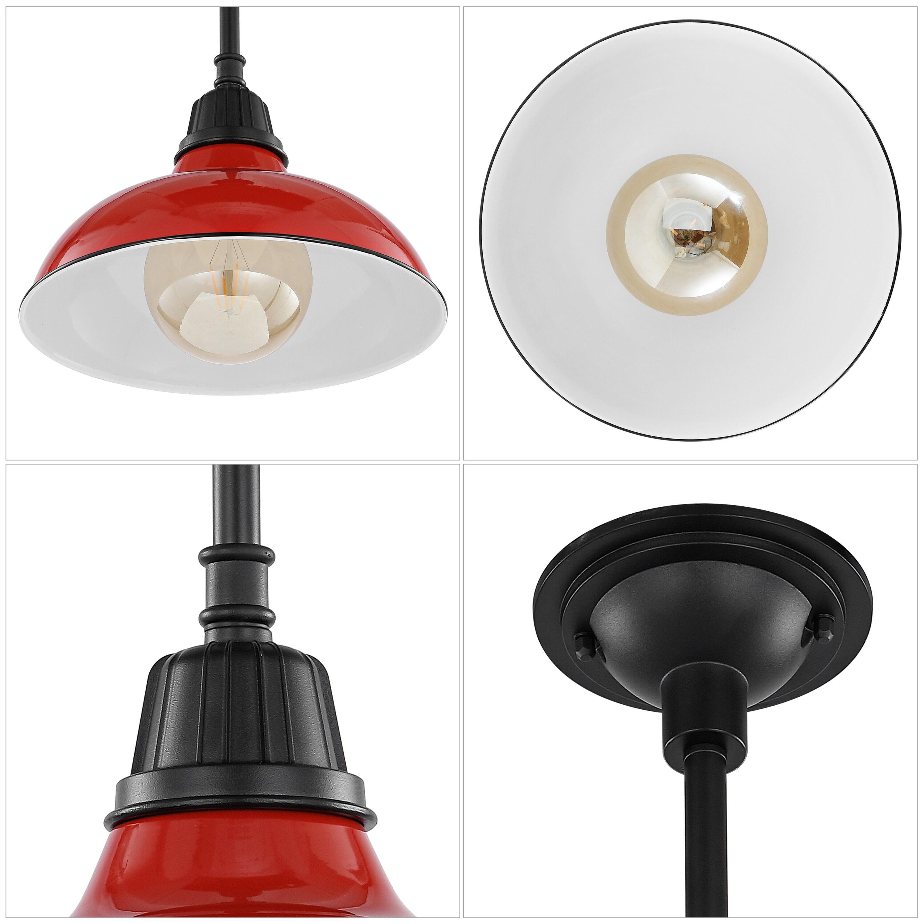 Jasper 12.25" 1-Light Farmhouse Industrial Indoor/Outdoor Iron LED Pendant, Red