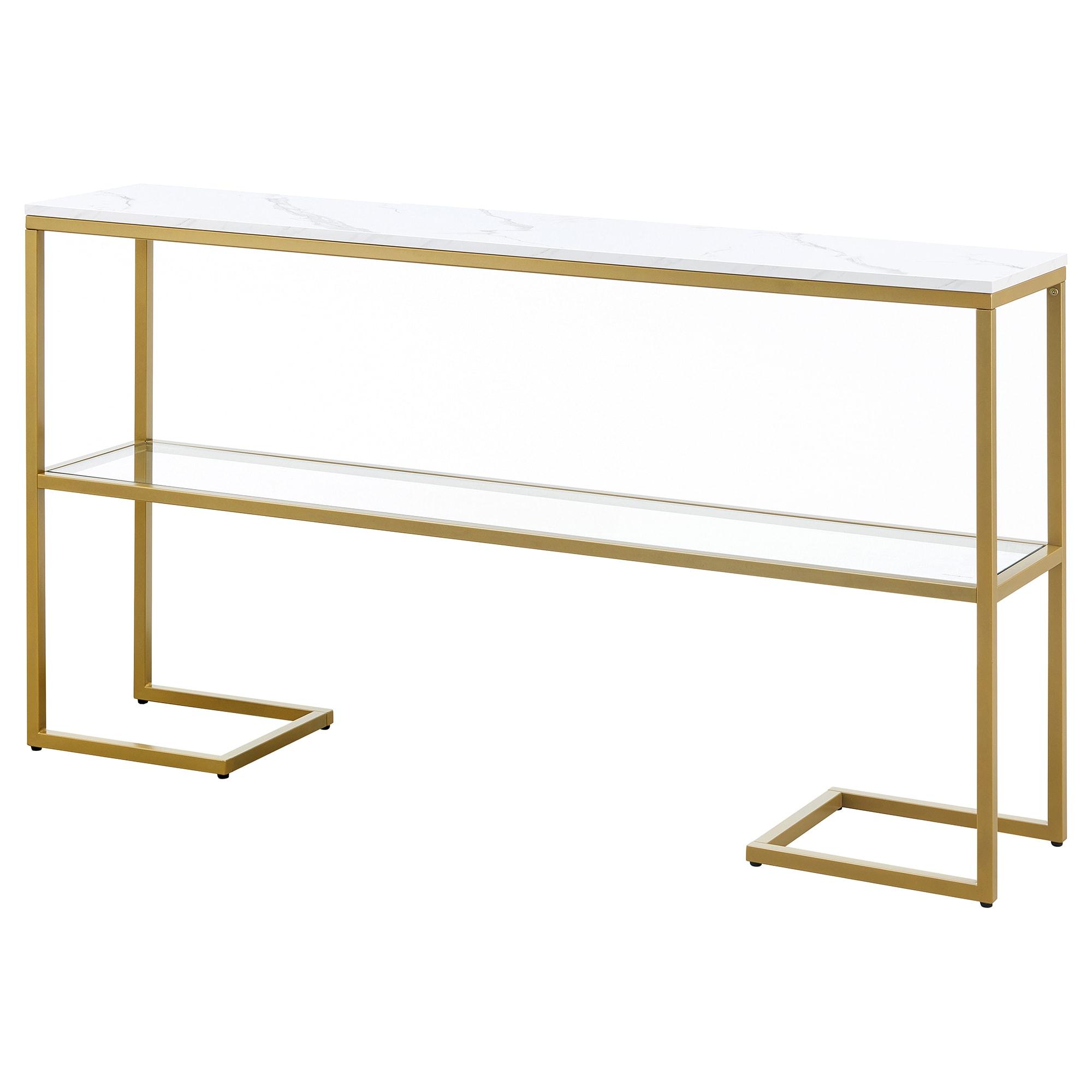 Evelyn&Zoe Errol 55" Wide Rectangular Console Table with Faux Marble Top, Gold