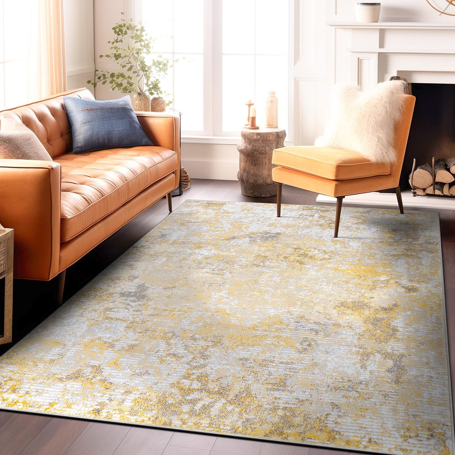 World Rug Gallery Modern Abstract Whispers Area Rug - YELLOW 5'x7'