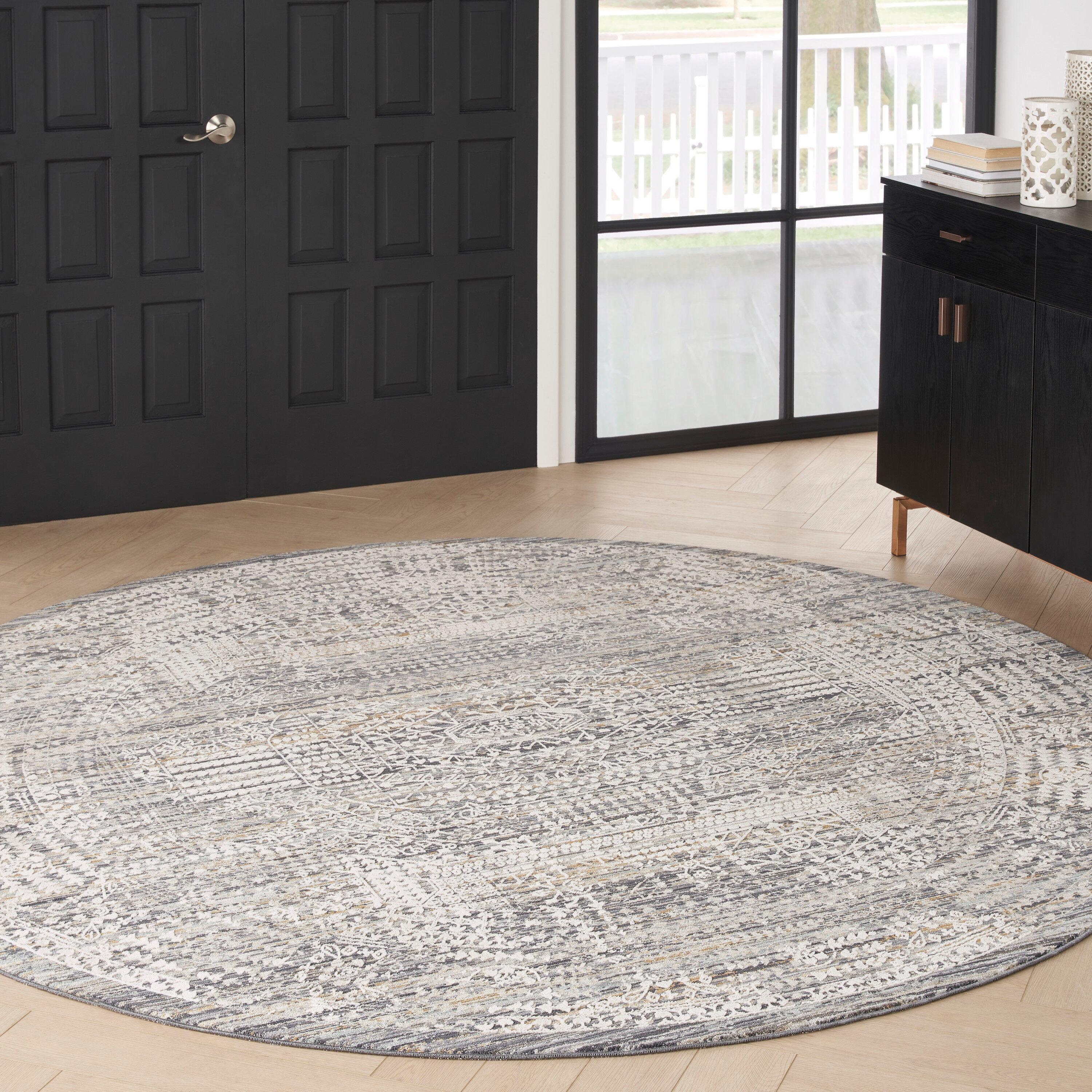 Nourison Nyle Boho Vintage Indoor Rug Ivory Slate 7’10” x Round