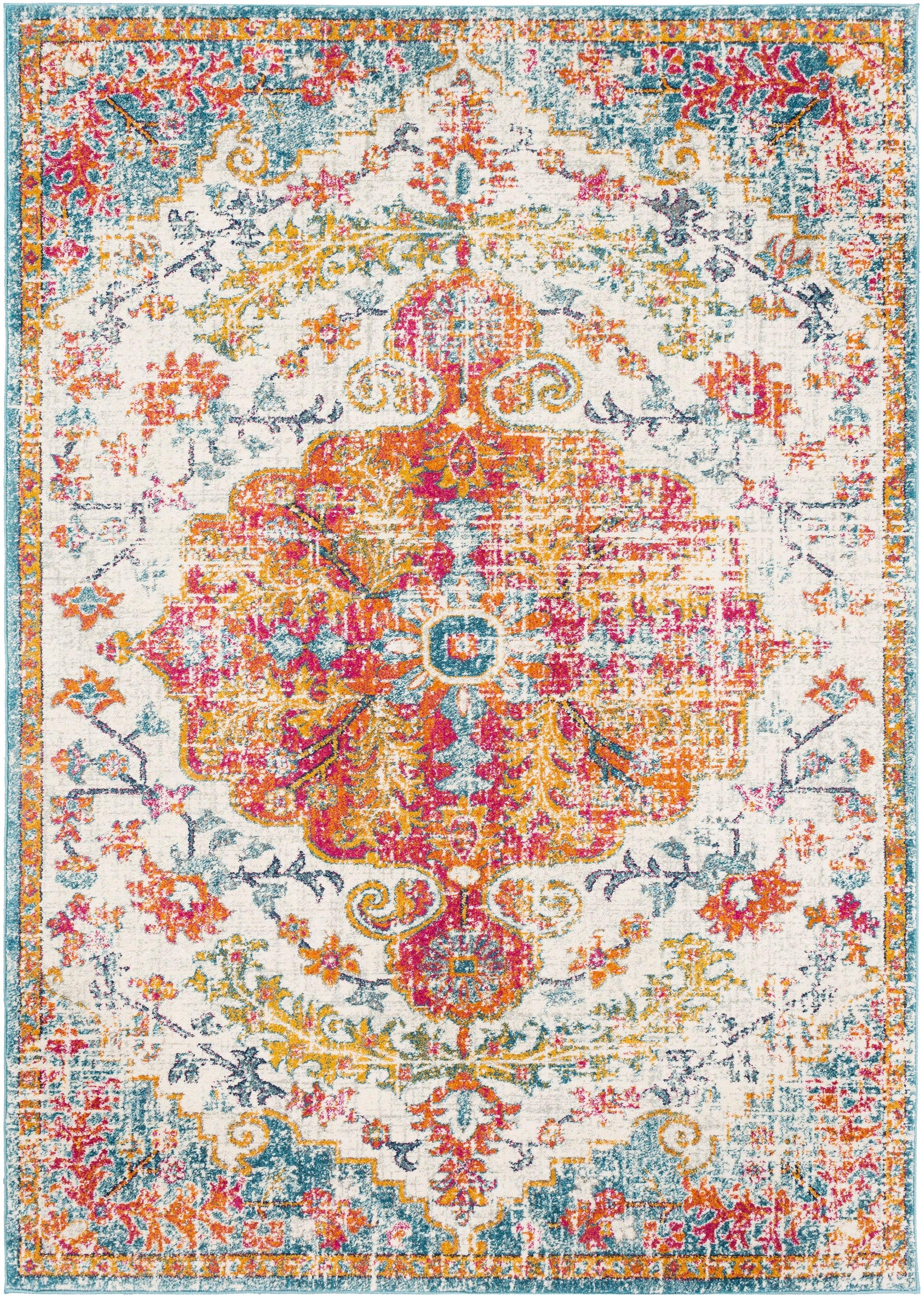 Livabliss Harput Vintage Medallion Area Rug,2' x 2'11",Orange/Aqua