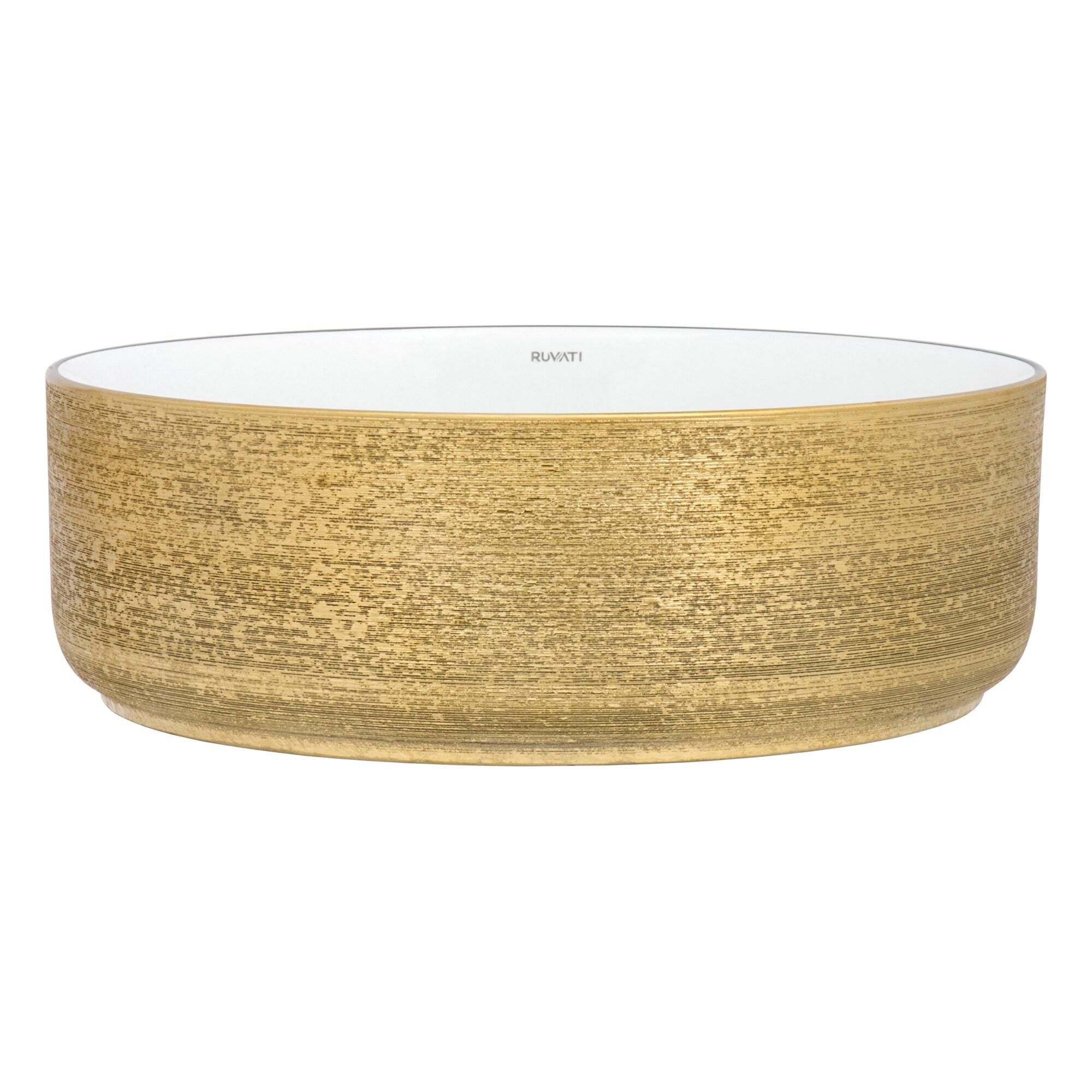 Ruvati 14 inch Bathroom Vessel Sink Round Gold Decorative Art Above Vanity Counter White Ceramic