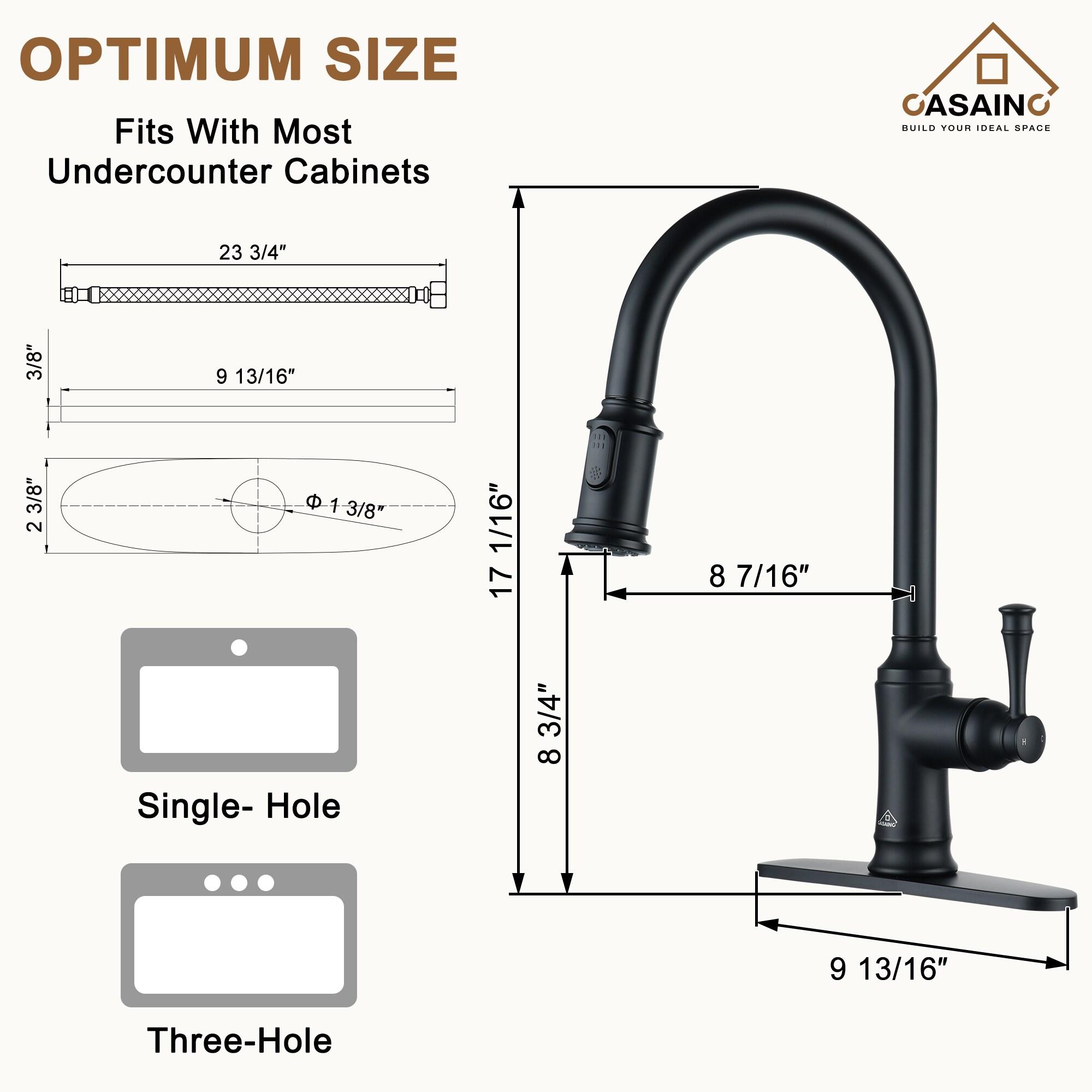 CASAINC 1.8 GPM Single-Handle Pull-Down Kitchen Faucet Single Hole Faucet