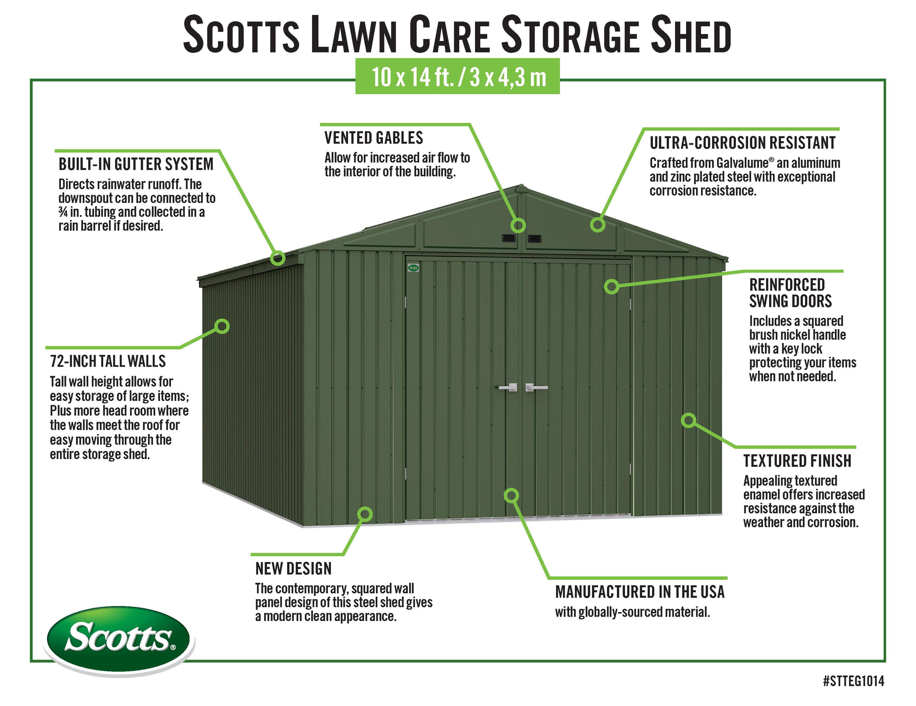 Scotts Lawn Care Storage Shed, 10x14, Green