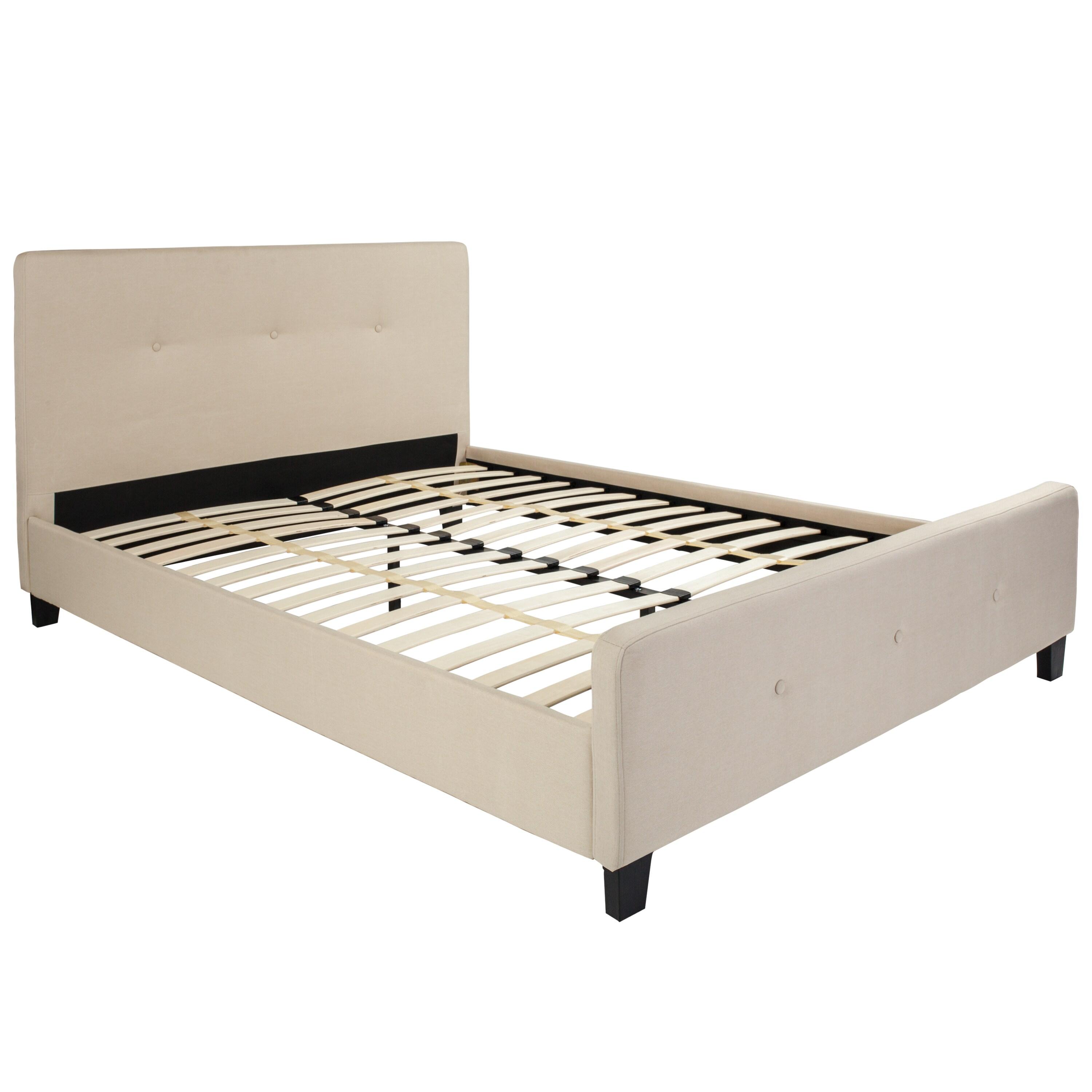 Flash Furniture Tribeca Queen Size Tufted Upholstered Platform Bed in Beige Fabric