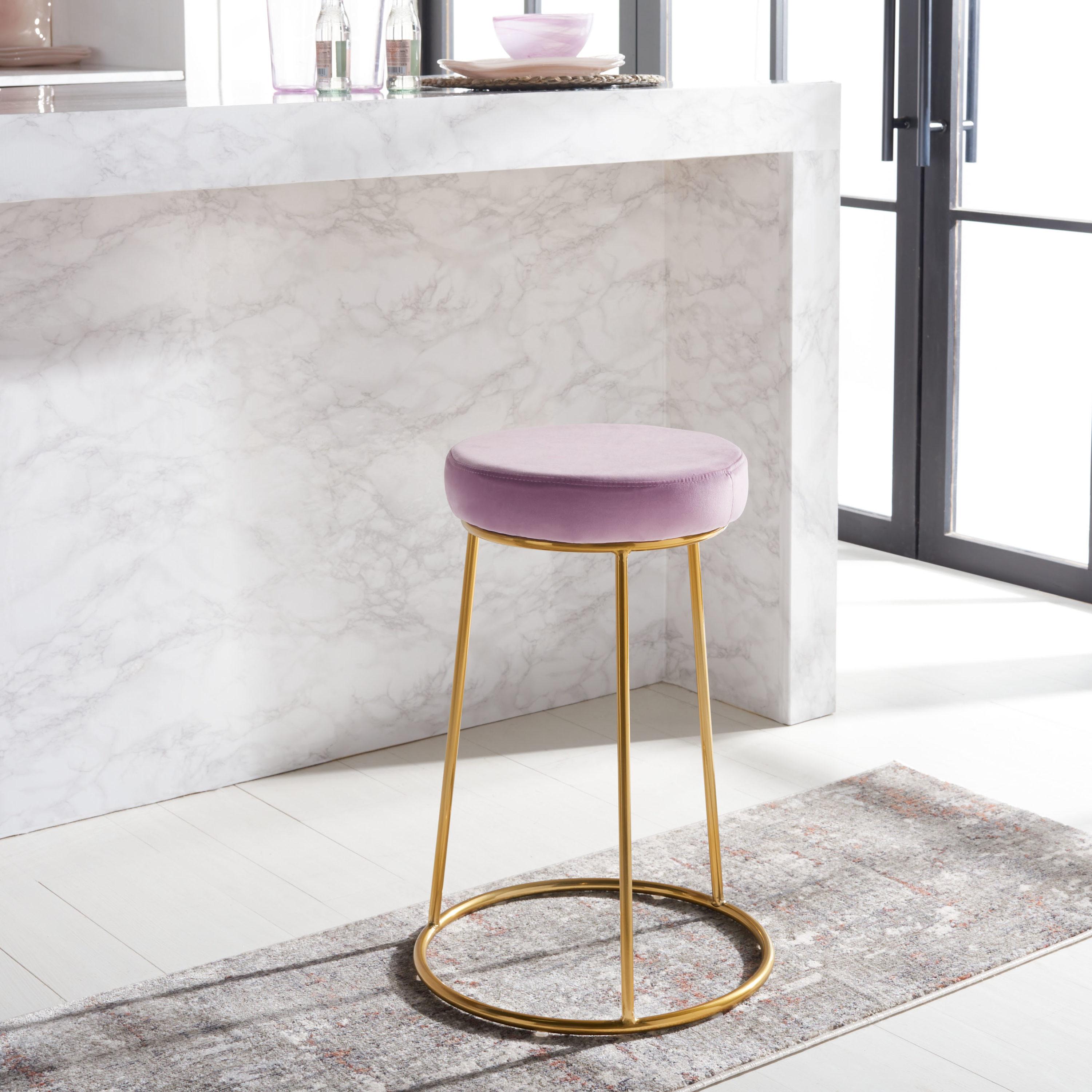 SAFAVIEH Kellie Modern Round Counter Stool, Lilac/Gold (16.9 in. W x 16.9 in. D x 25.5 in. H)