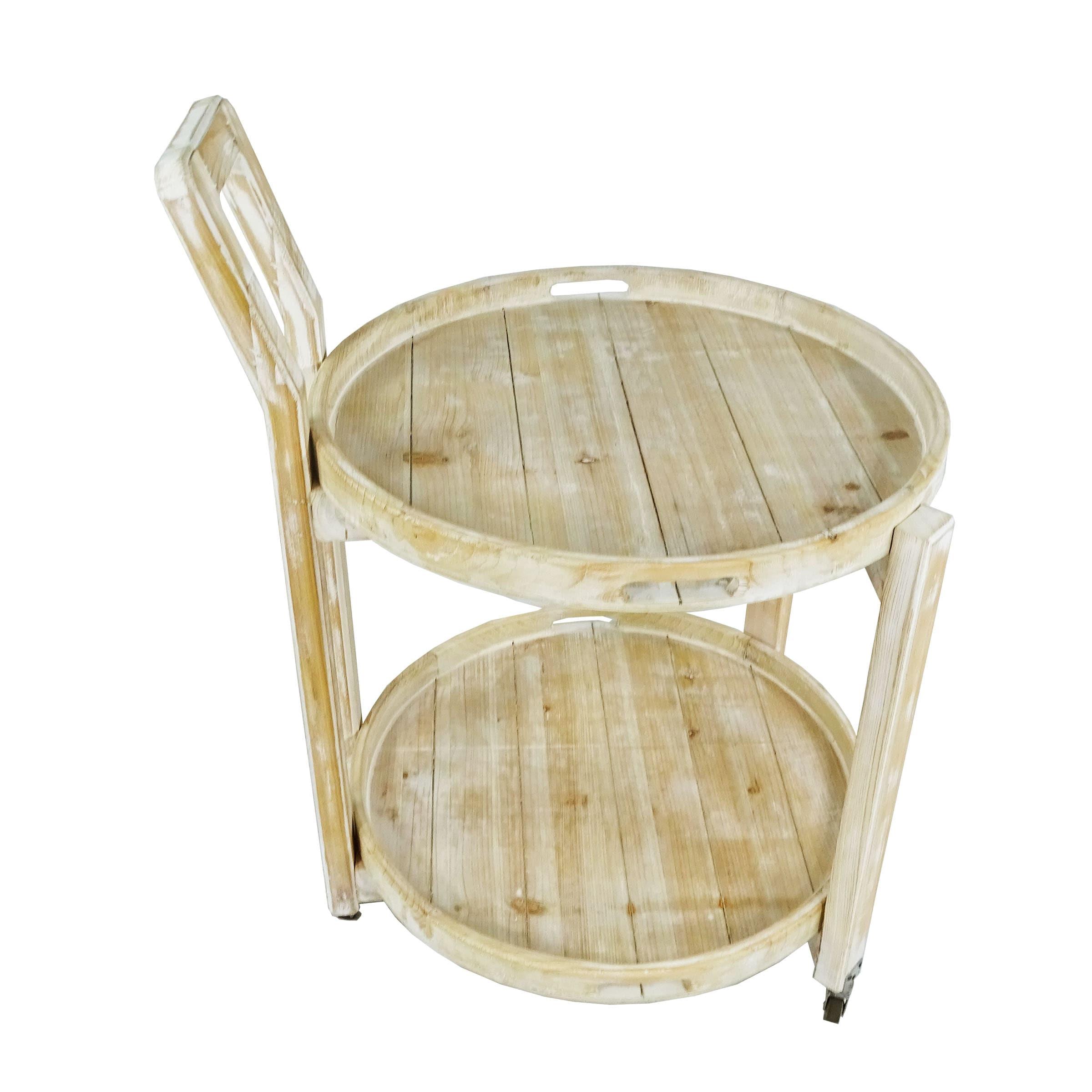 Alpine Corporation MBB172 Wood 2-Tier Rolling Storage Cart for Books, Plants, Decor, Rustic Storage Push Cart with 2 Shelves