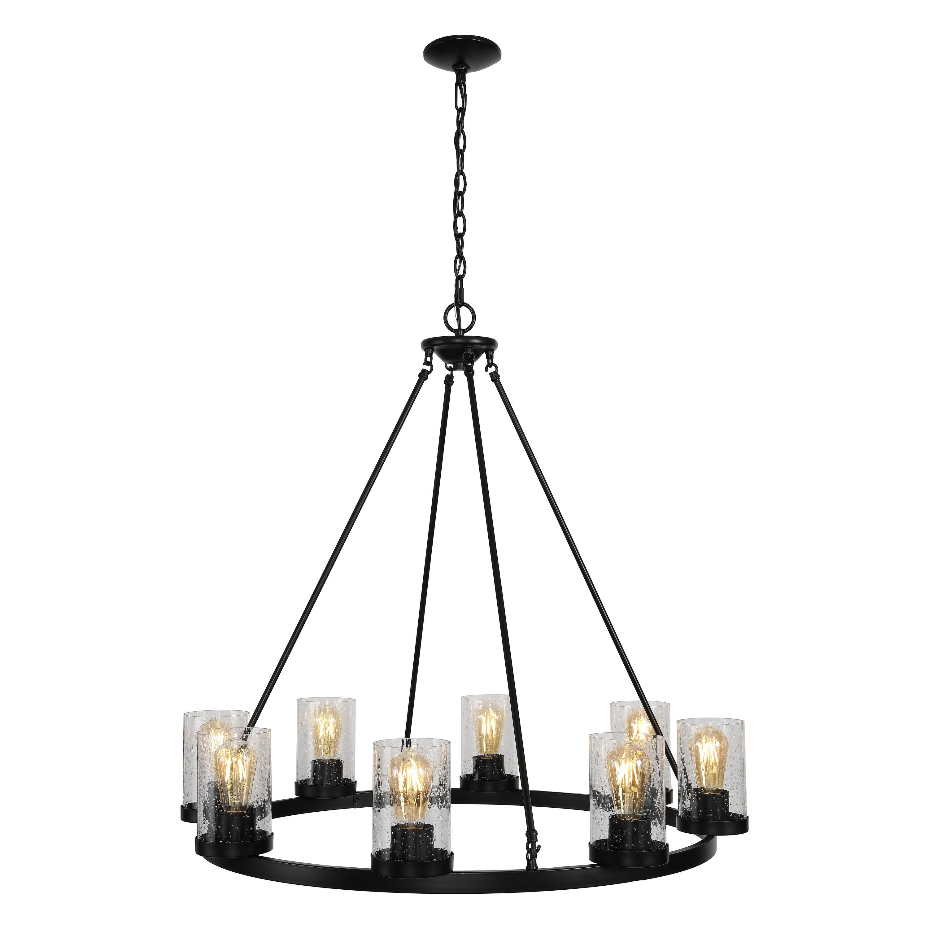 JONATHAN Y JYL7554A Coronet 33.5" 8-Light Iron/Seeded Glass Rustic Farmhouse Round LED Chandelier, Industrial, Vintage for living room, dinning room, bedroom Bulb Included, Oil Rubbed Bronze