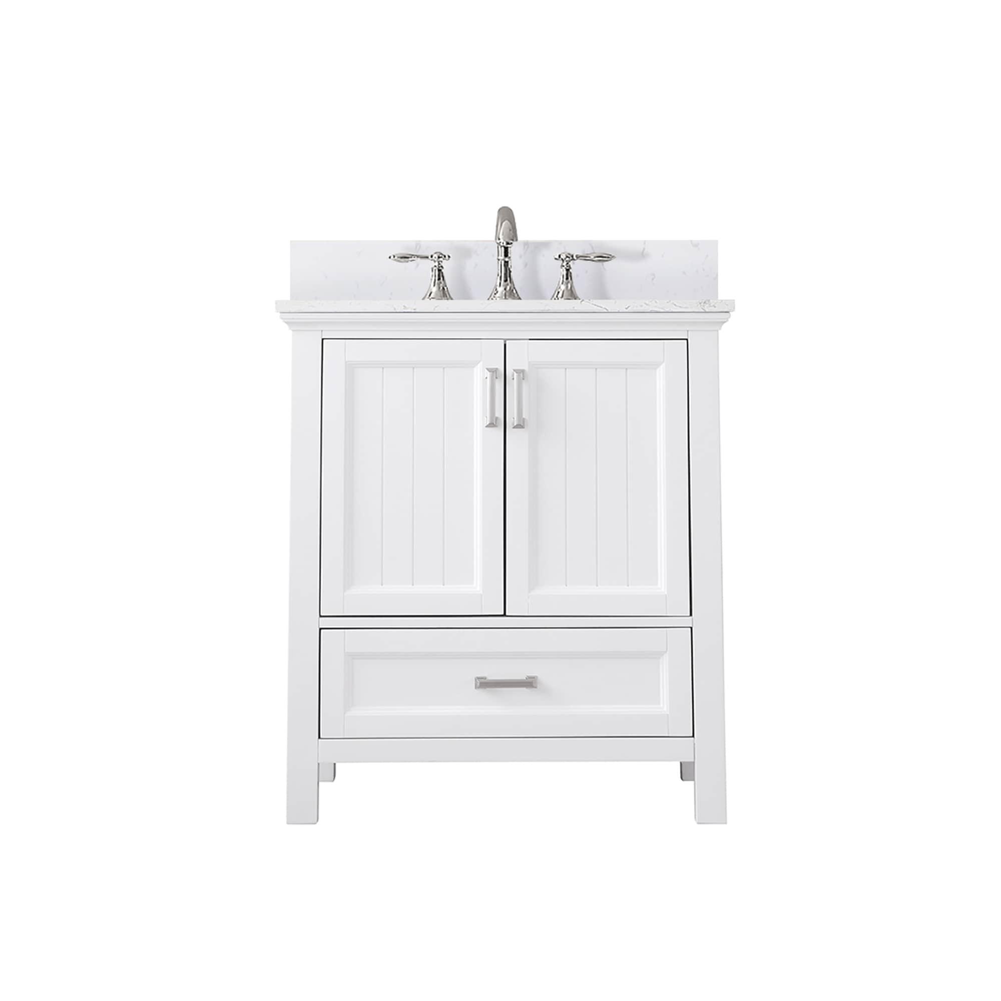 Isla 30" Single Bathroom Vanity Set in White and Carrara White Marble Countertop without Mirror
