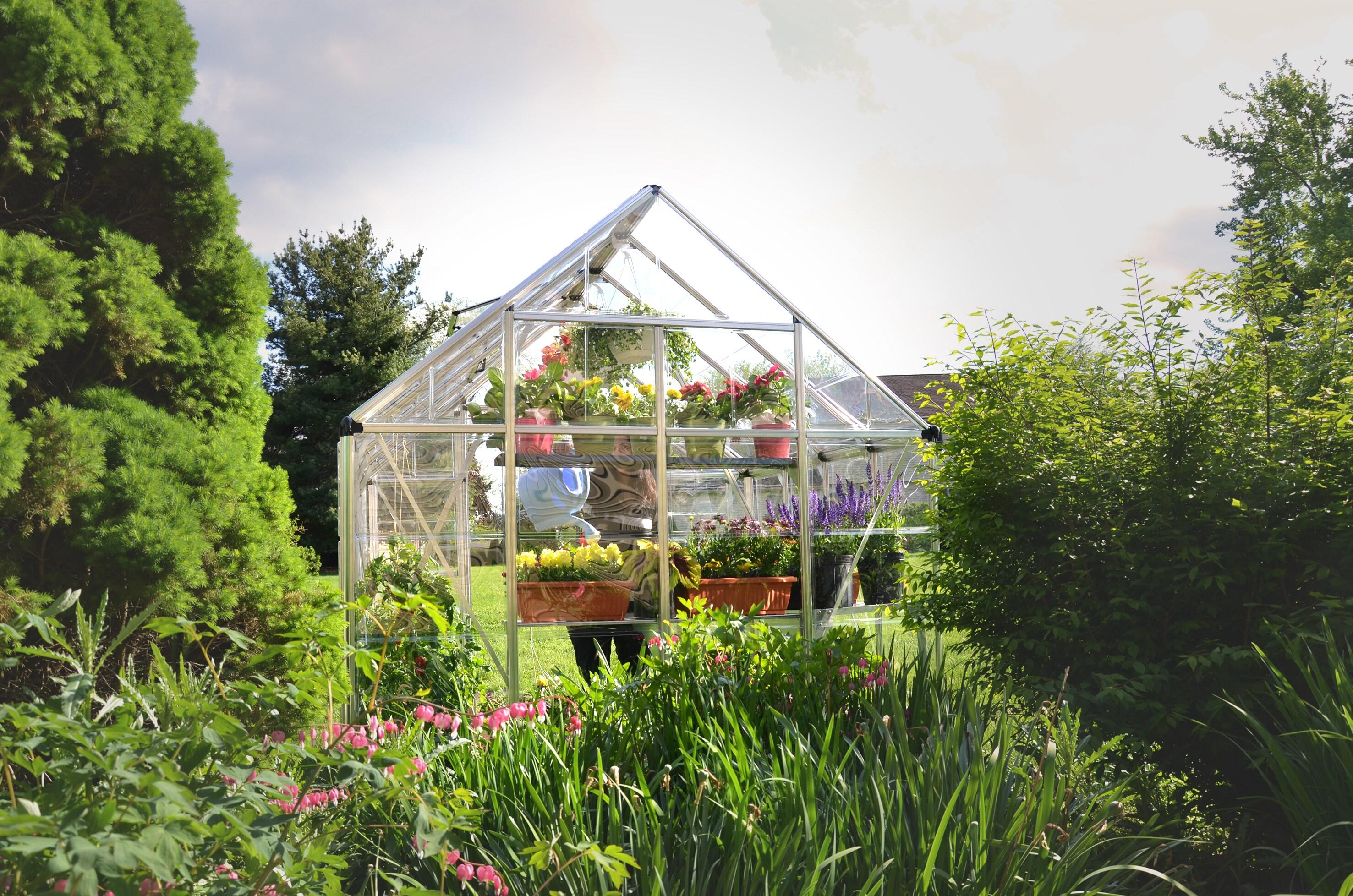 Palram - Canopia Snap & Grow 8' x 8' Polycarbonate/Aluminum Walk-In Greenhouse – Silver - with Roof Vent