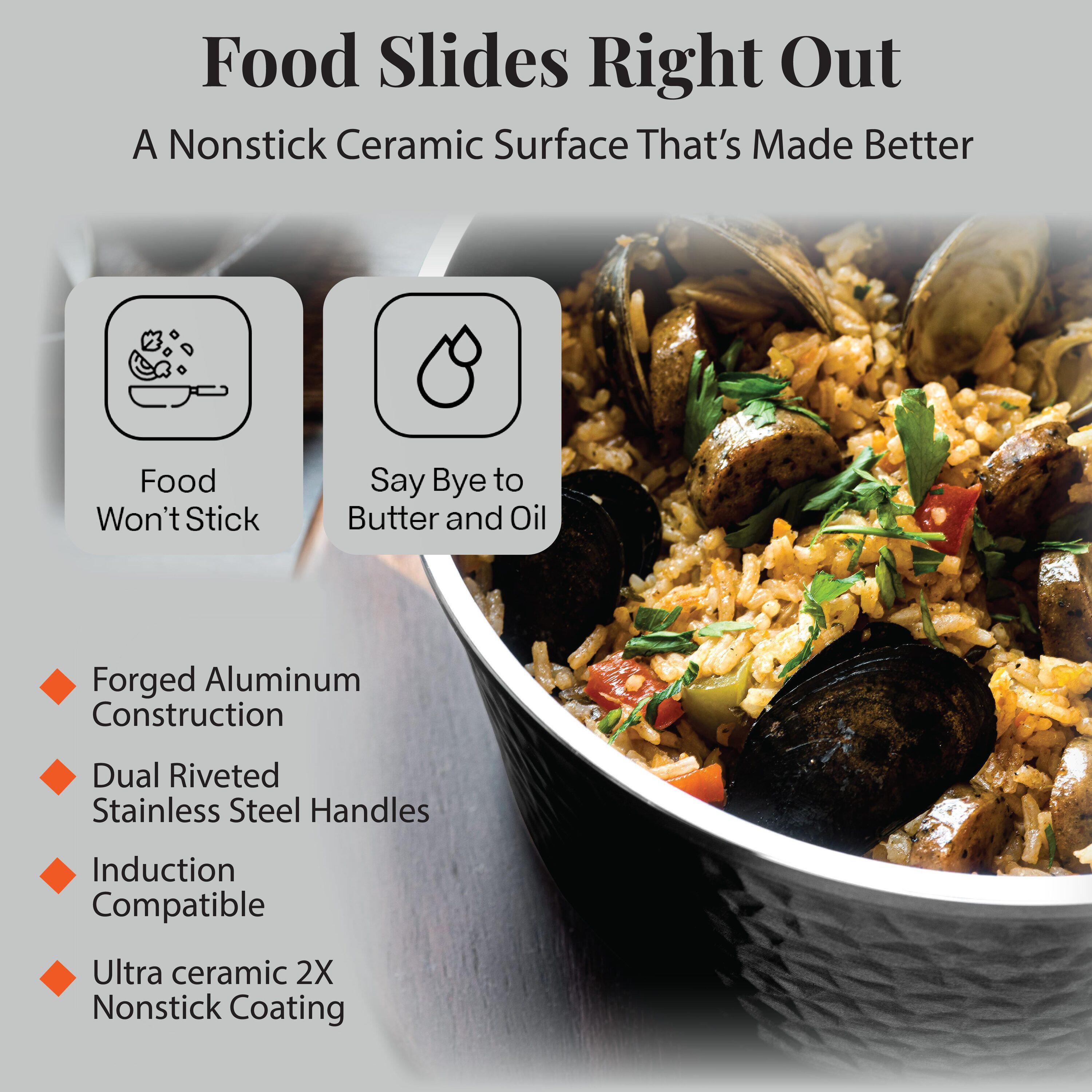 Gotham Steel Hammered Stock Pot 5 Quart Large Soup Pasta Pot Nonstick Ceramic Cooking with Glass Lid Black