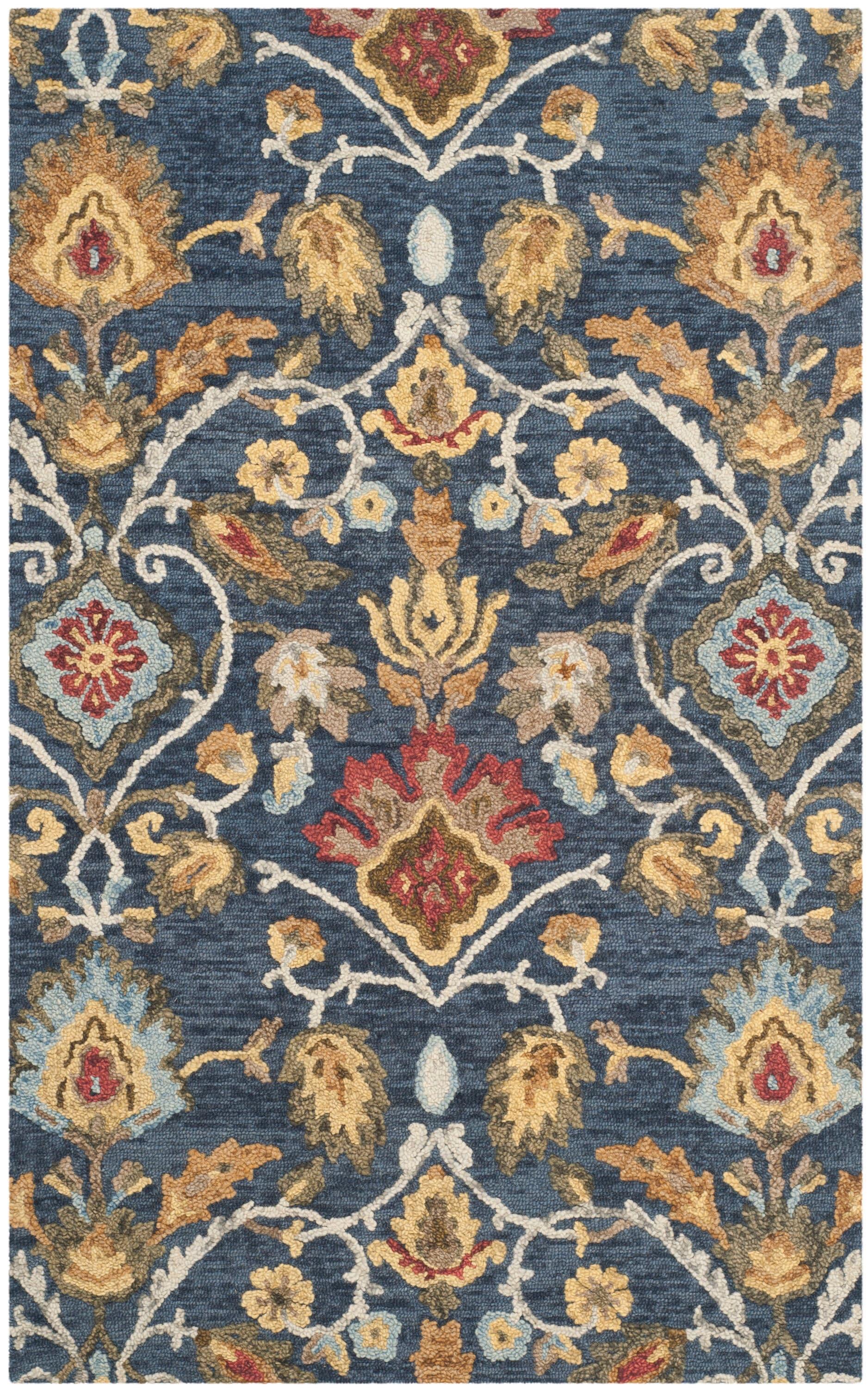 Blossom BLM402 Hand Tufted Area Rug - Navy/Multi - 6'x9' - Safavieh.