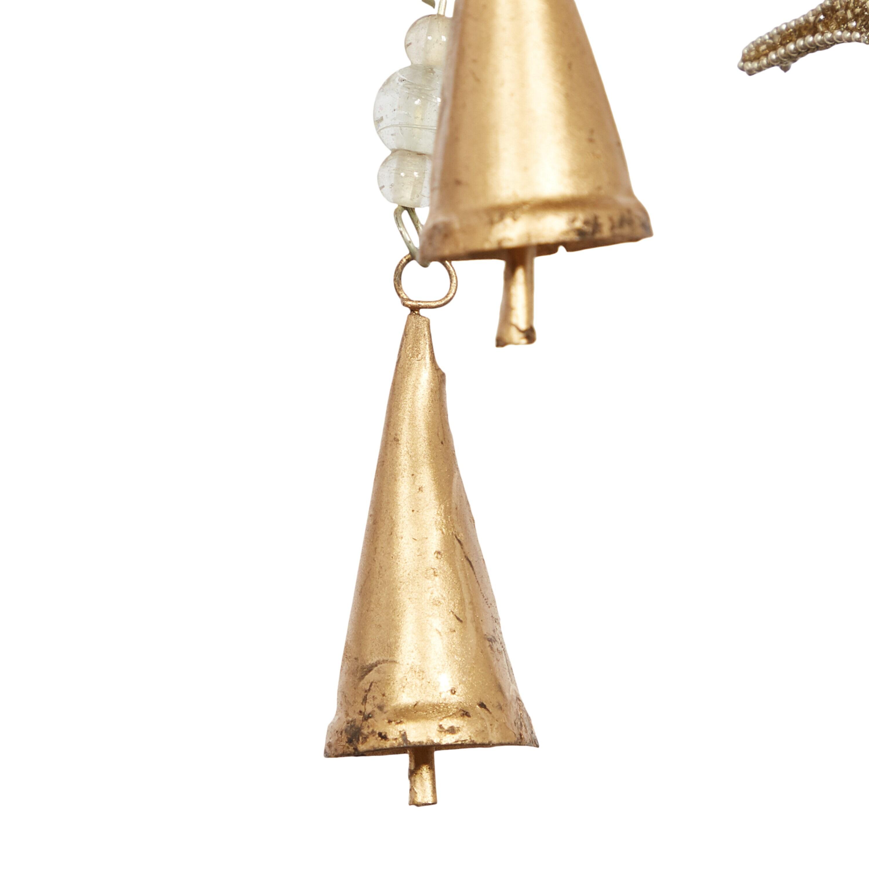 DecMode 39" Gold Metal Embellished Bird Windchime with Glass Beads and Cone Bells