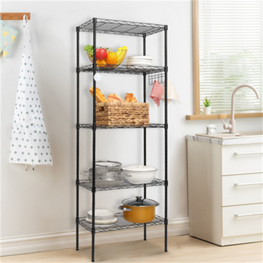 Scheam 5-Tiers Carbon Steel Shelving Units, Kitchen Organizer , Classic Wire Shelving Units, Multi Use Storage Rack for Home Office(Black)