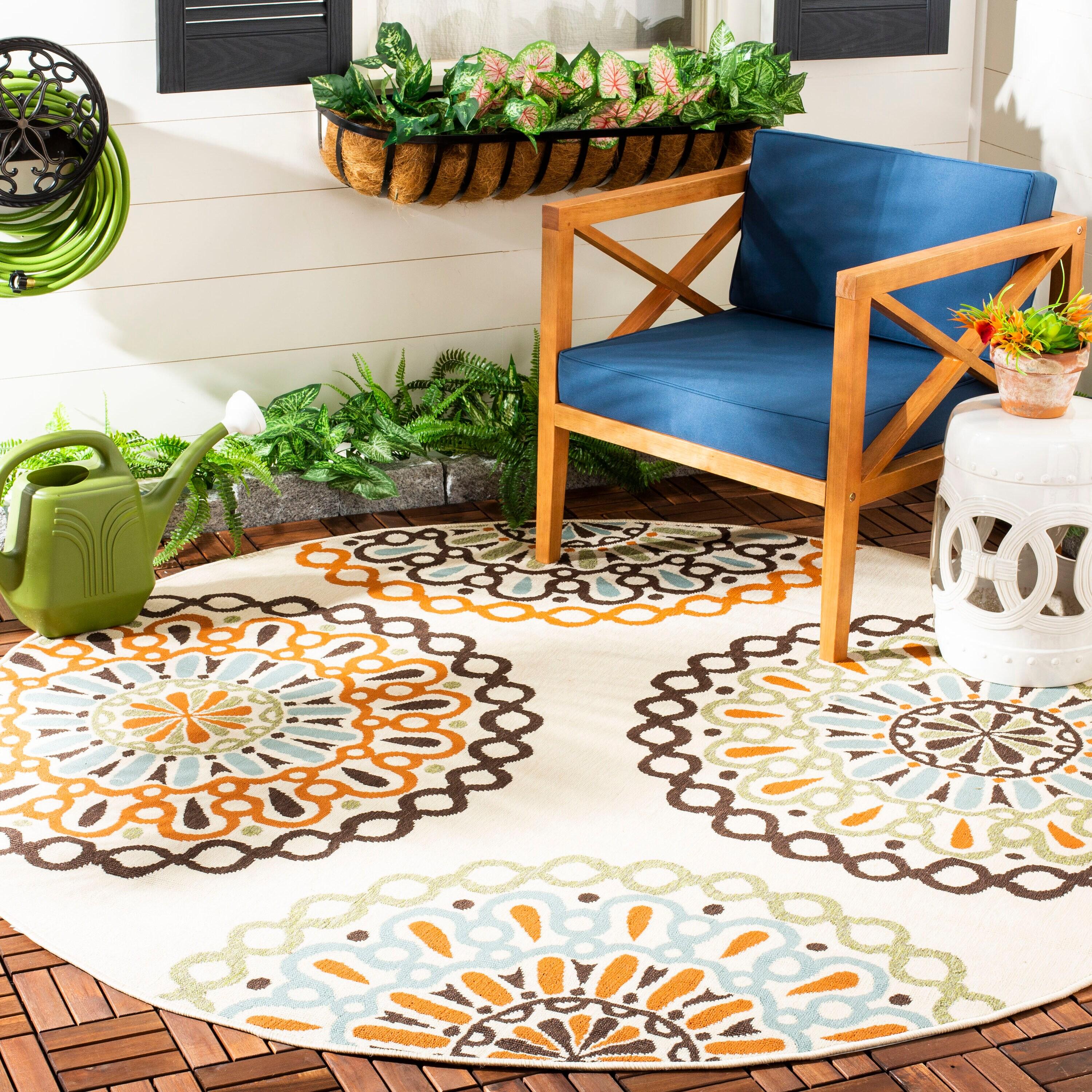 Veranda VER092 Power Loomed Indoor/Outdoor Accent Rug - Cream/Terracotta - 3' Round - Safavieh