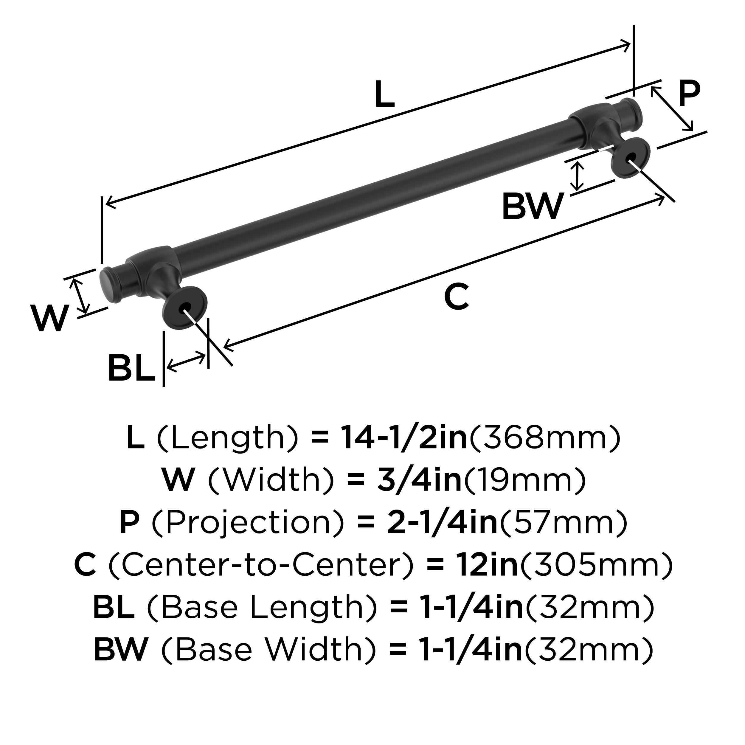 Amerock Winsome 12 inch (305mm) Center-to-Center Matte Black Appliance Pull