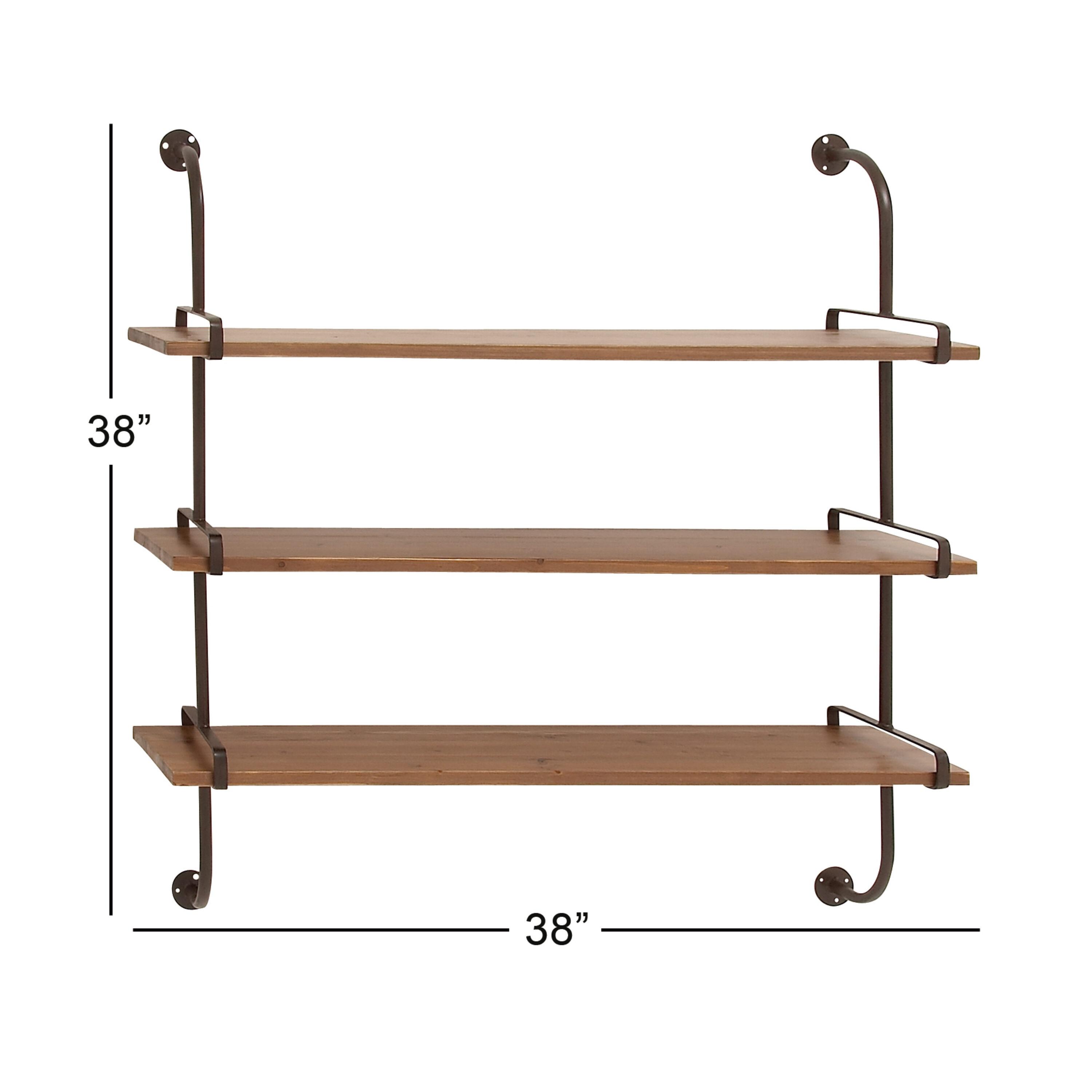 Wood 3 Level Wall Shelf with Black Metal Brackets