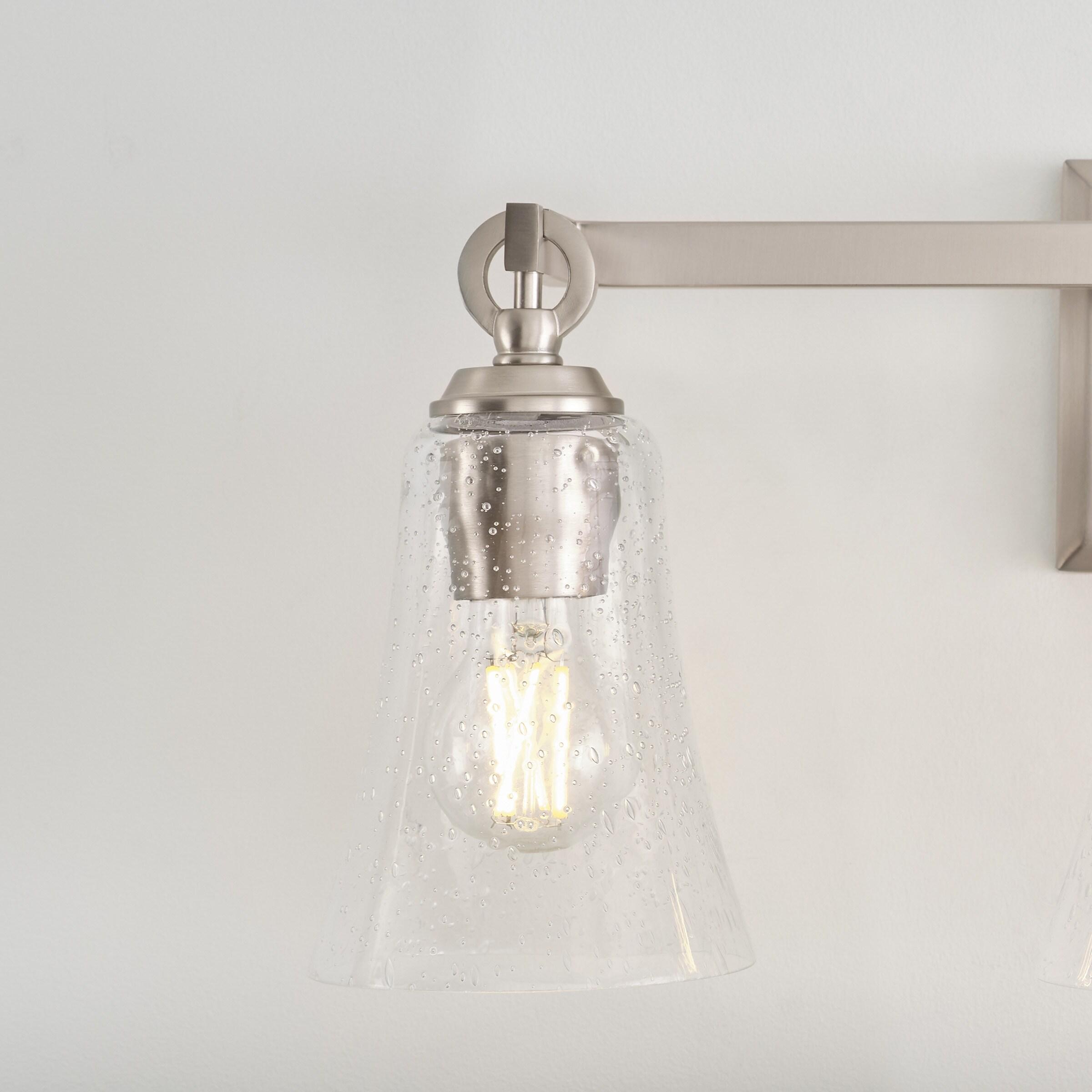 Satin Nickel 3-Light Vanity with Clear Seeded Glass Shades