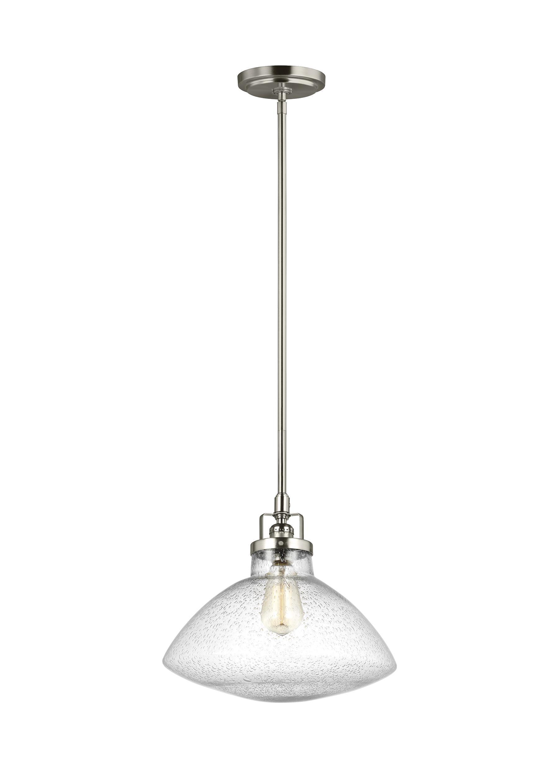 Generation Lighting Belton 1 -Light Brushed Nickel Transitional Seeded glass Dome Medium Hanging Pendant light