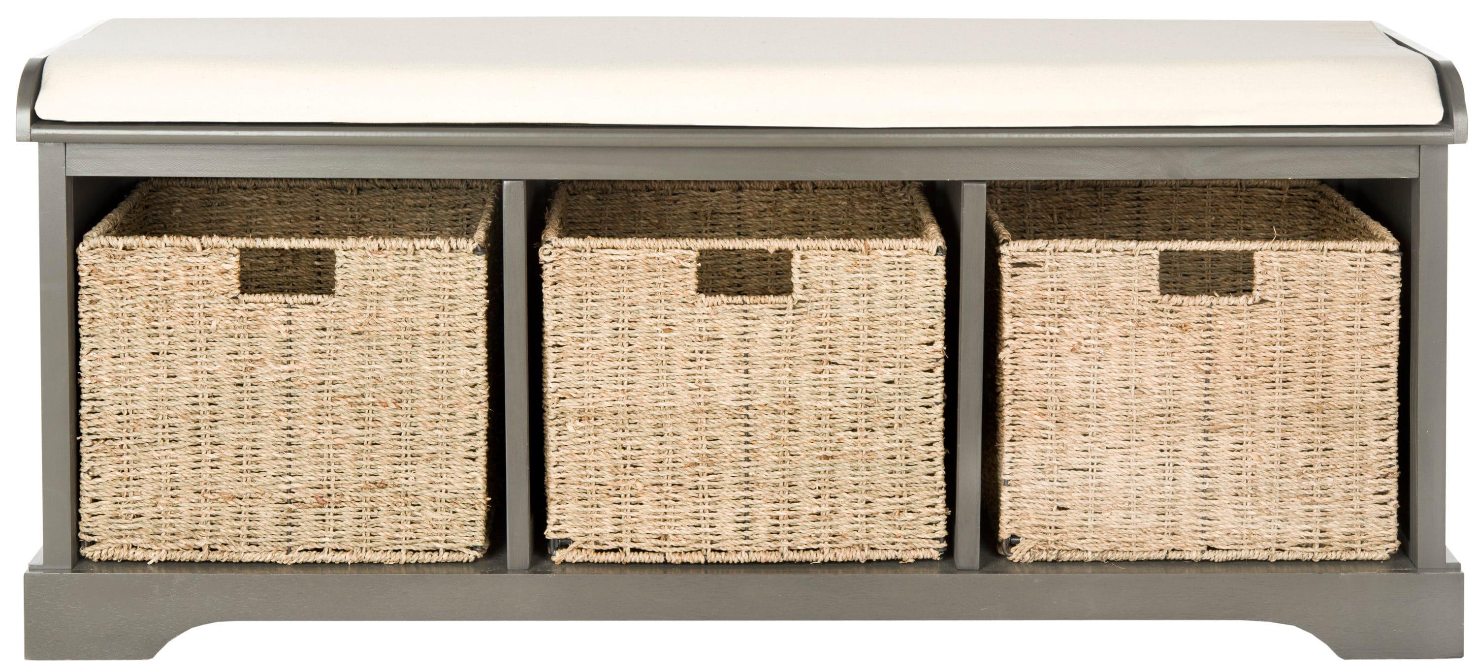 Lonan Wicker Storage Bench - Grey - Safavieh