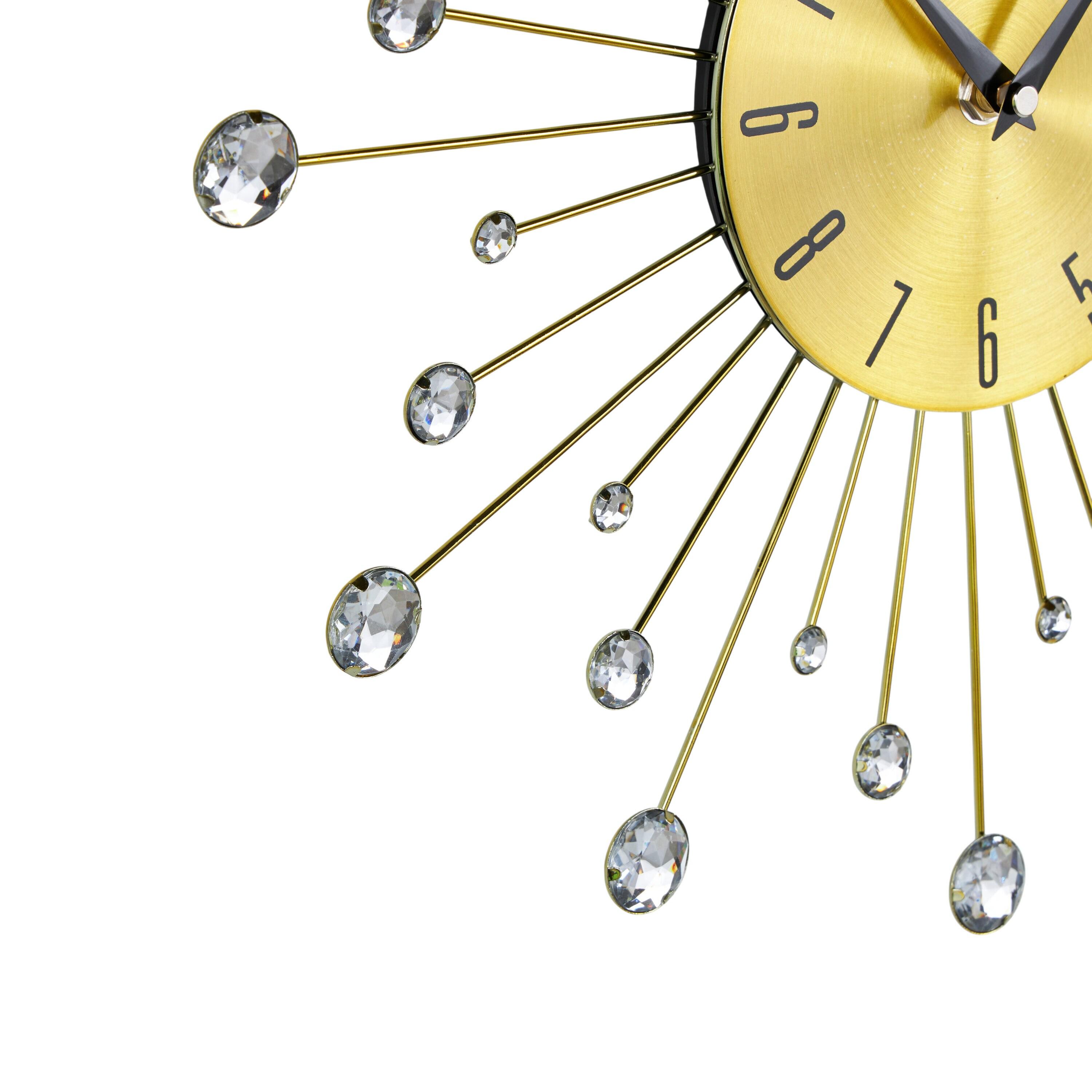 DecMode Gold Metal Glam Wall Clock, 15”L x 0.5”W x 15”H, Features Starburst Design