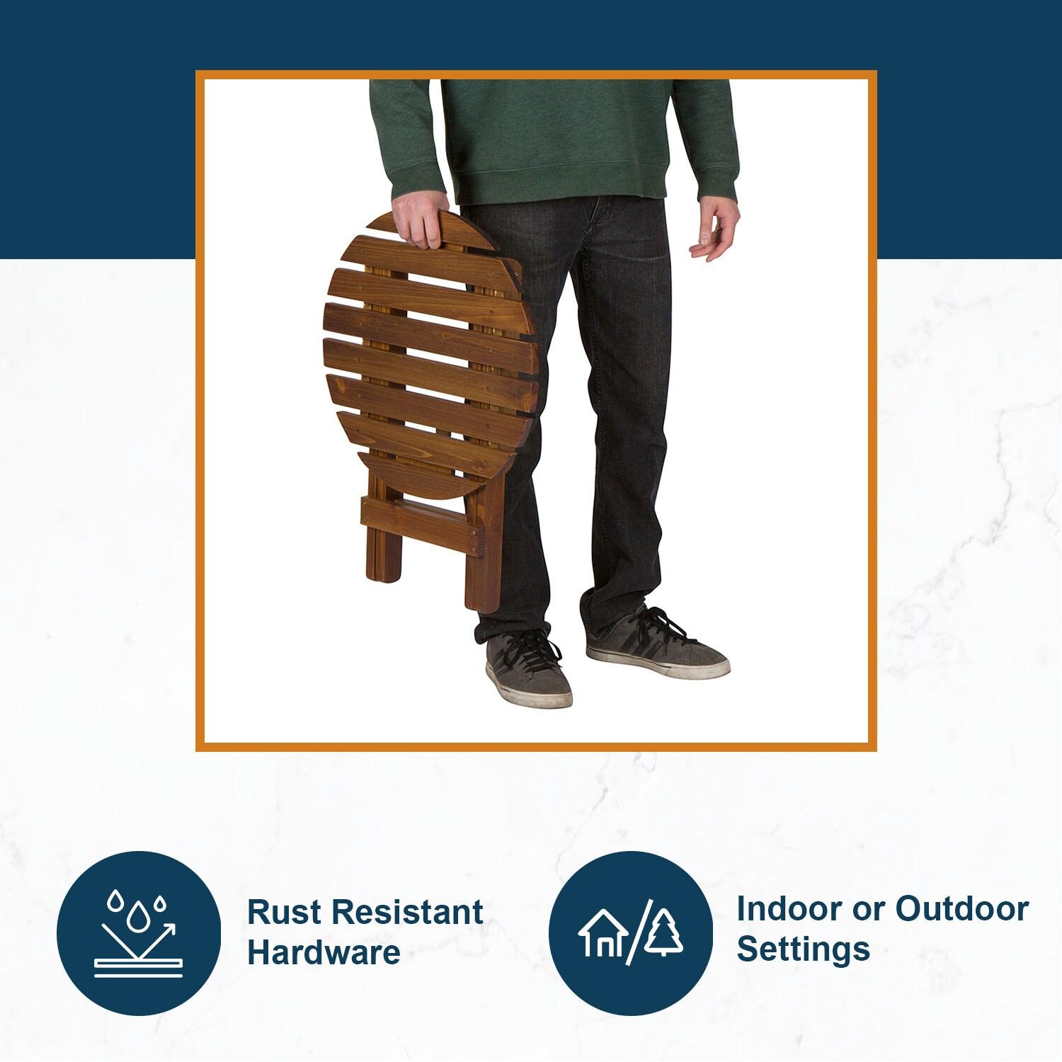 Shine Company Adirondack Round Cedar Wood Foldable Side Table in Brown