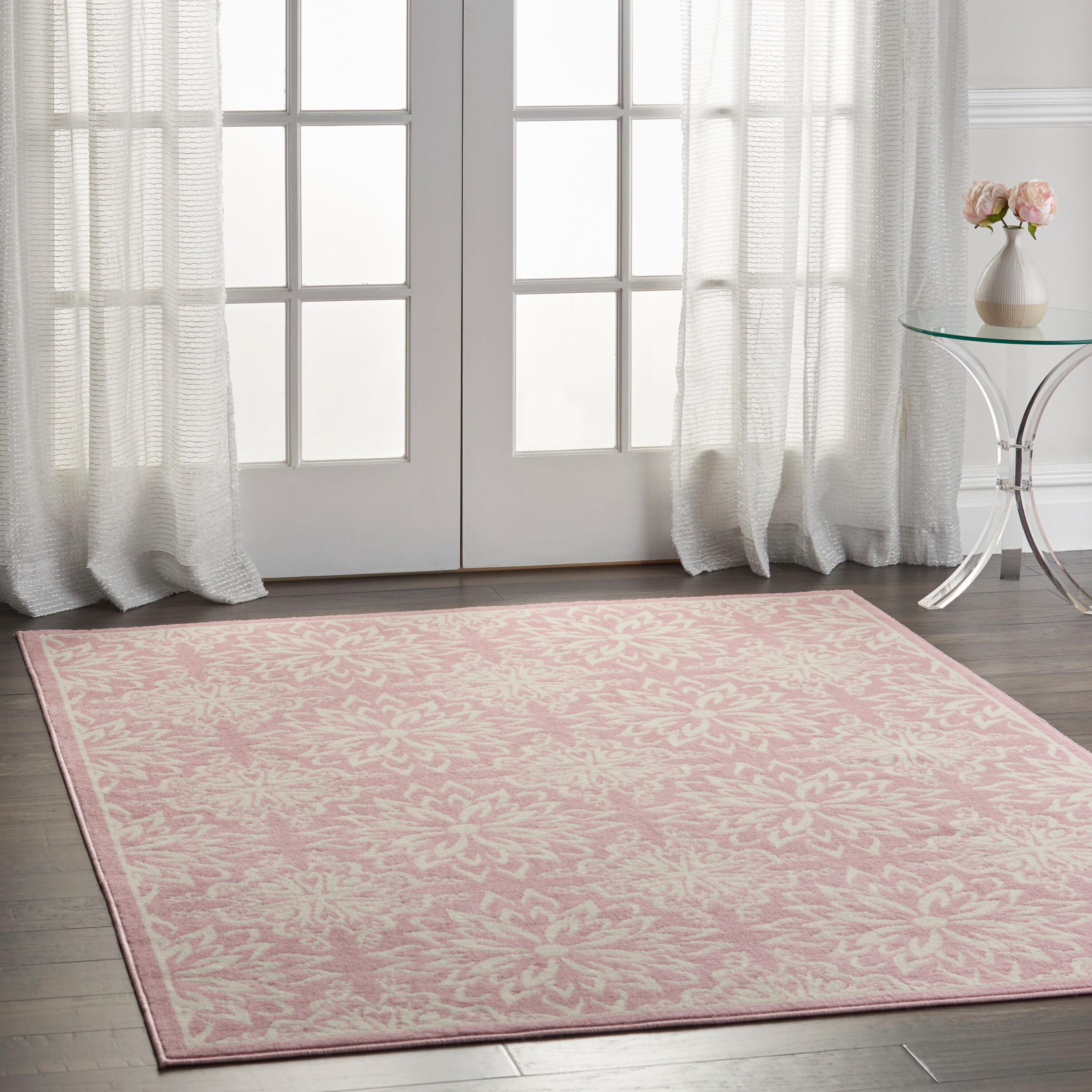 Nourison Jubilant Geometric Floral Ivory/Pink 5'3" x 7'3" Area Rug, (5' x 7')