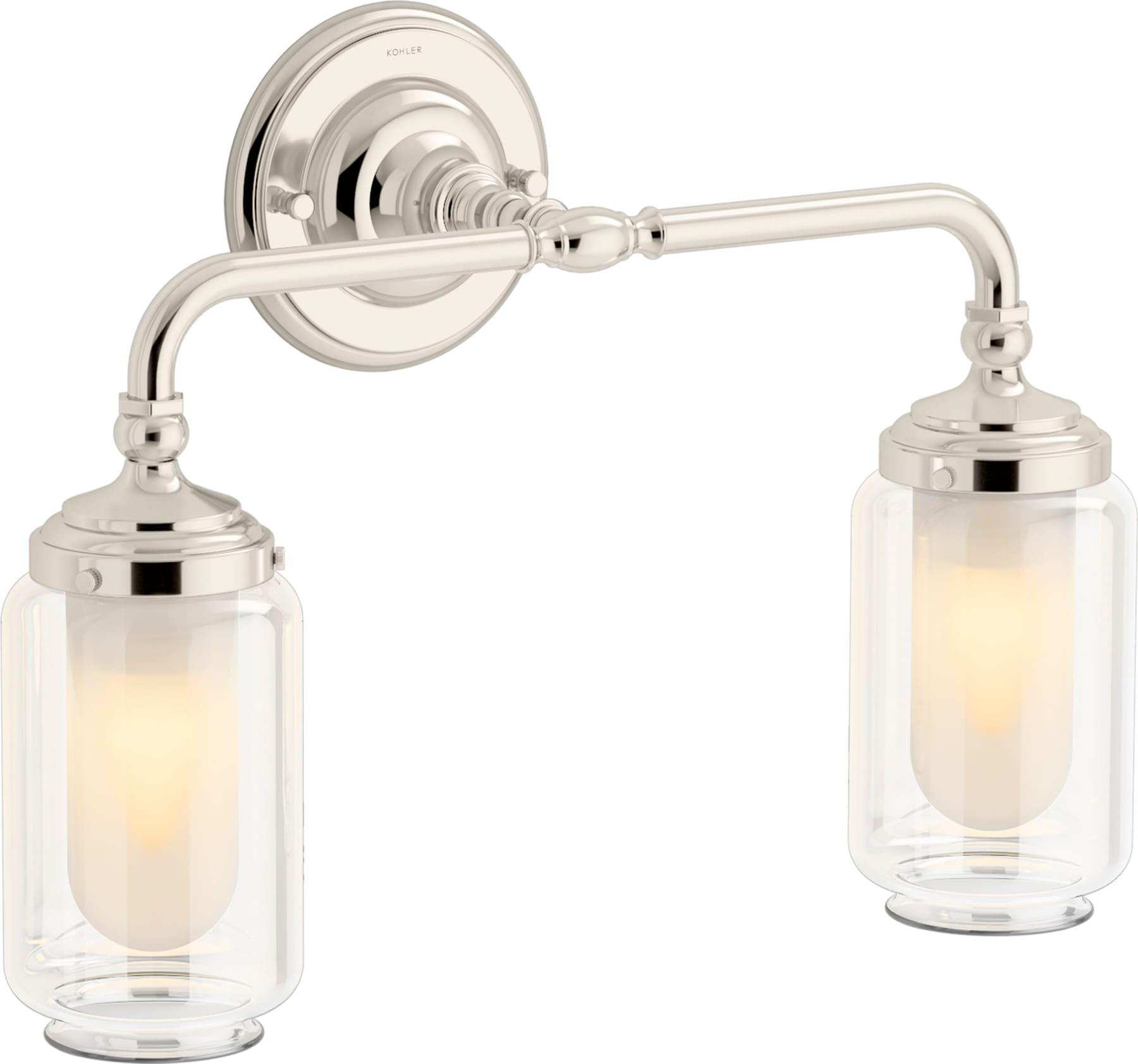 Polished Nickel Two-Light Sconce with Clear Glass Shades