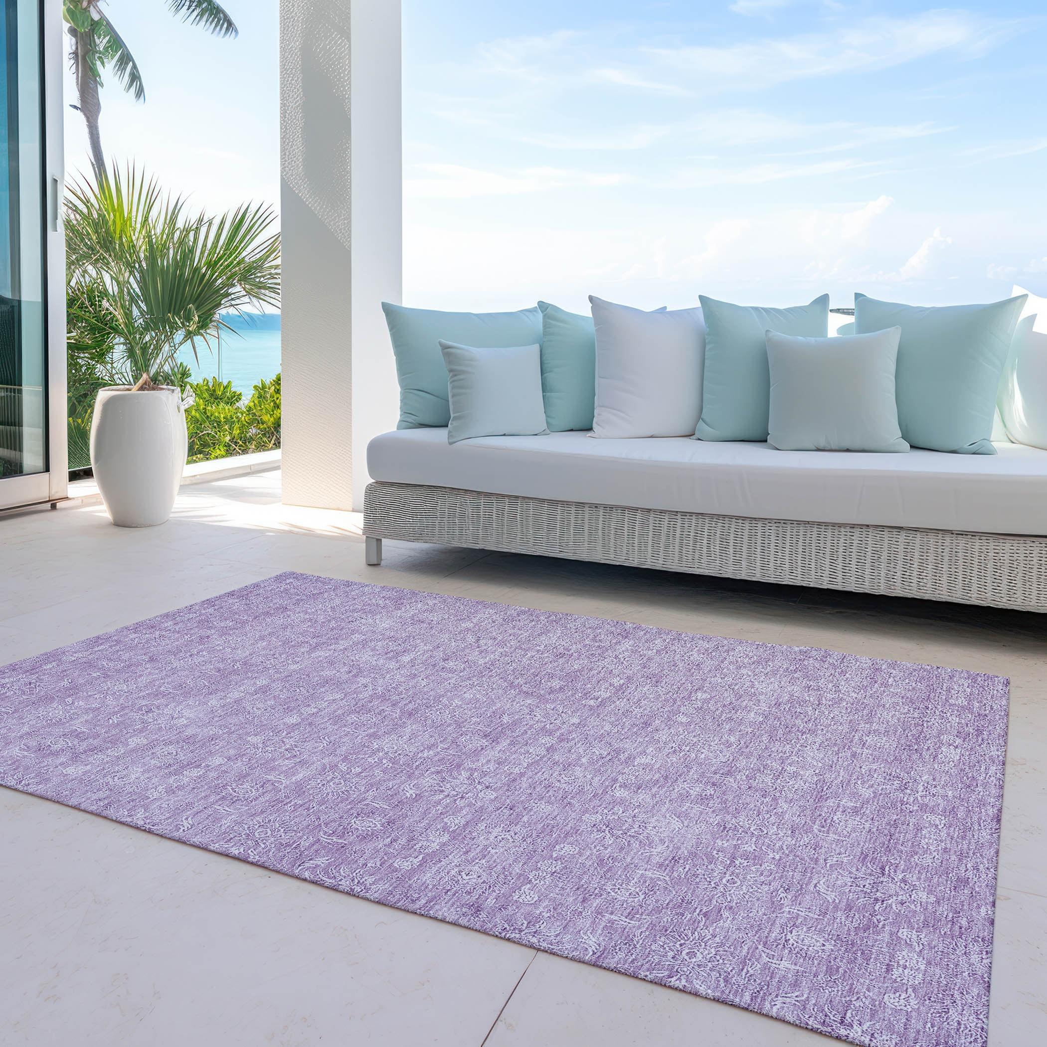 Lavender Synthetic Flat Woven Round Washable Area Rug