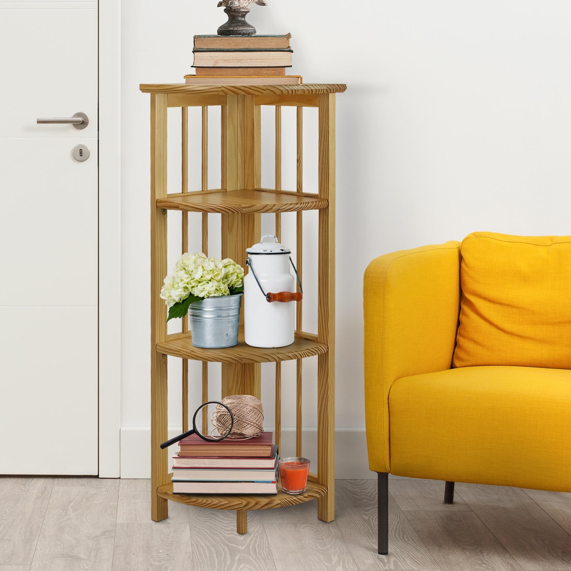 Casual Home 4-Shelf Corner Folding Bookcase-Color:Natural