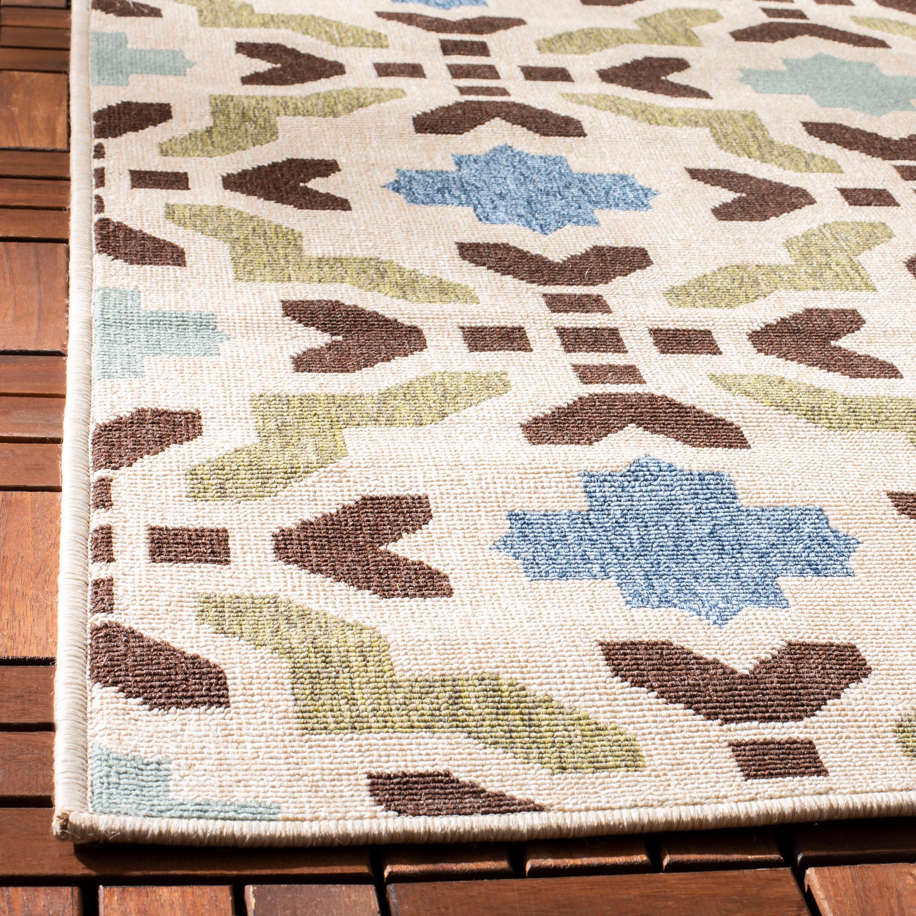 Veranda VER080 Power Loomed Indoor/Outdoor Runner Rug - Cream/Aqua - 2'3"x8' - Safavieh