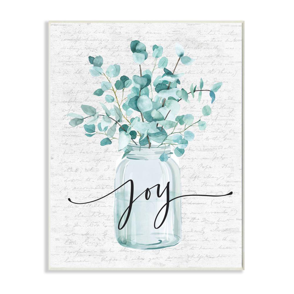 Stupell Industries " Aqua Blue Plant Leaves In Jar Joy Text Design " by Lettered And Lined