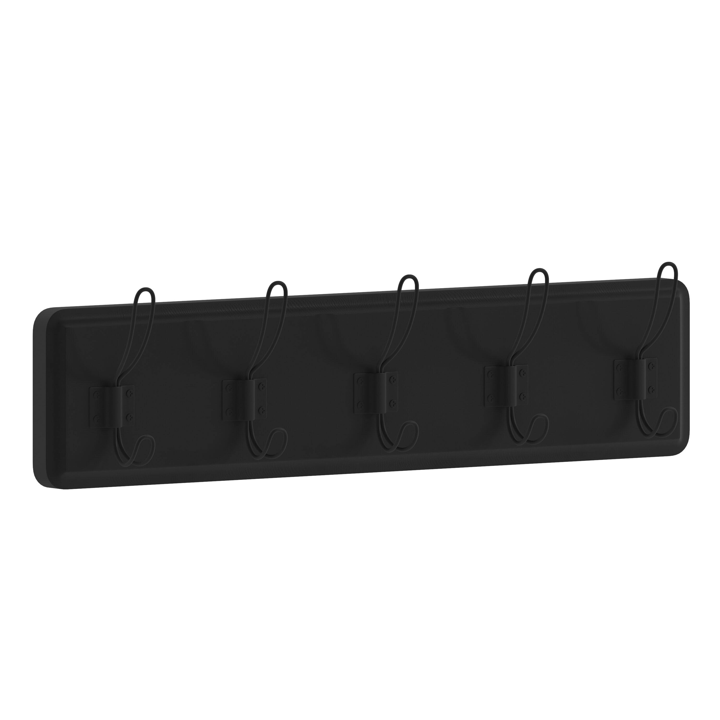 Black Solid Pine Wall Mounted Rack with 5 Hooks