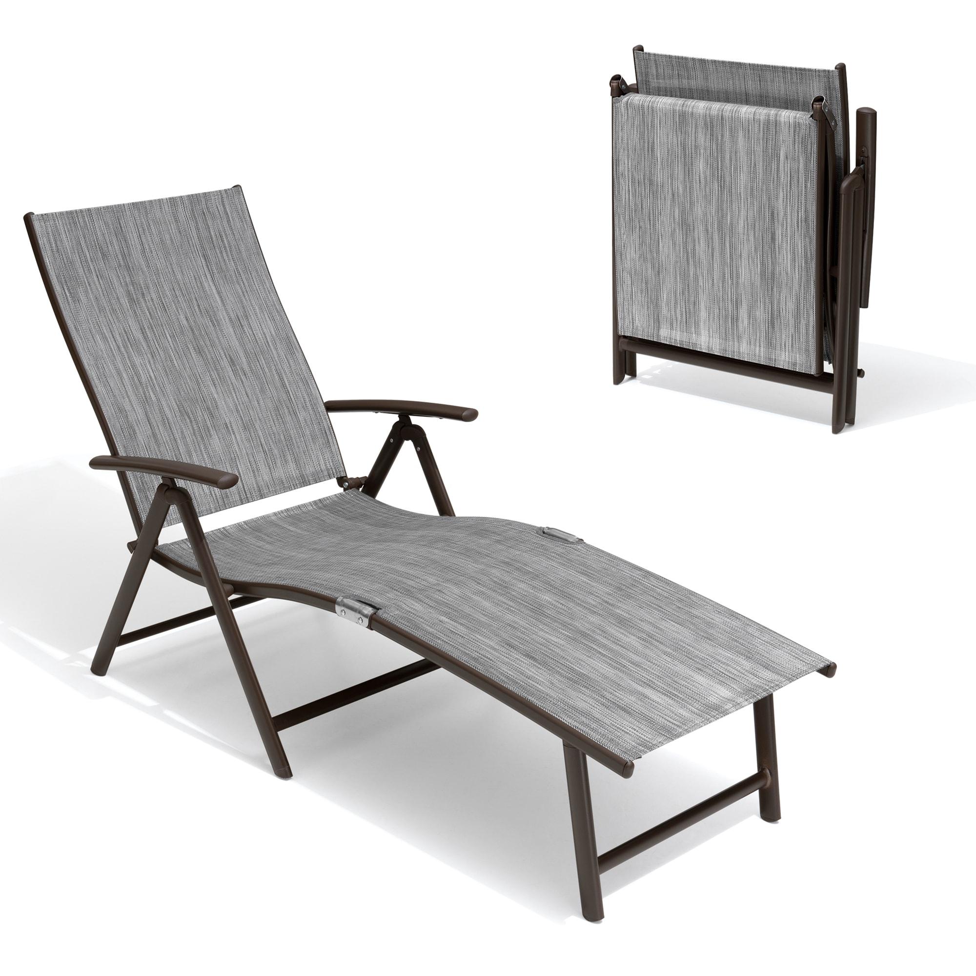 Crestlive Products Outdoor Aluminum Folding Patio Chaise Lounge Chair, Dark Gray