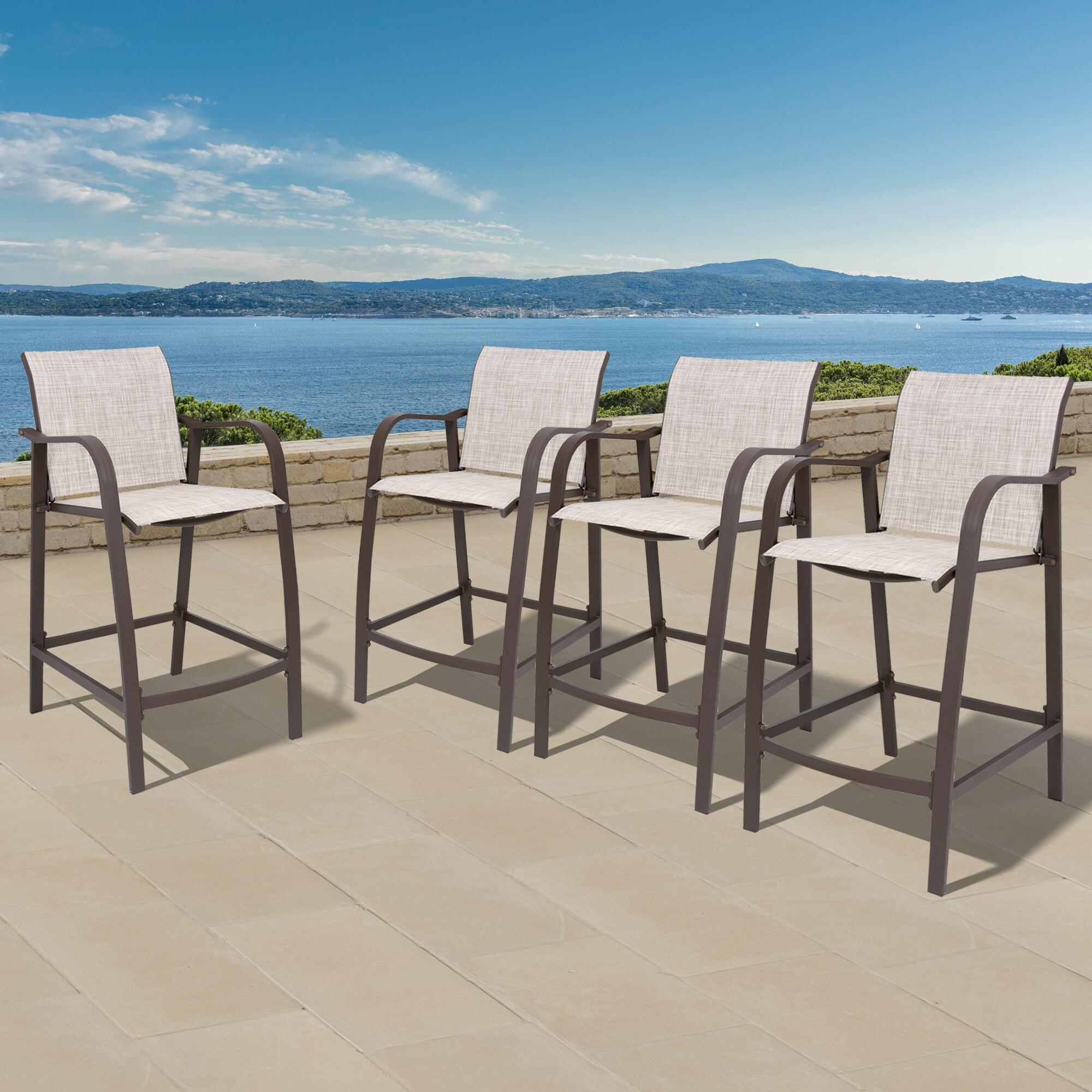 Pellebant Set of 2 Outdoor Counter Height Bar Stools  Aluminum Patio Bar Chairs,Espresso