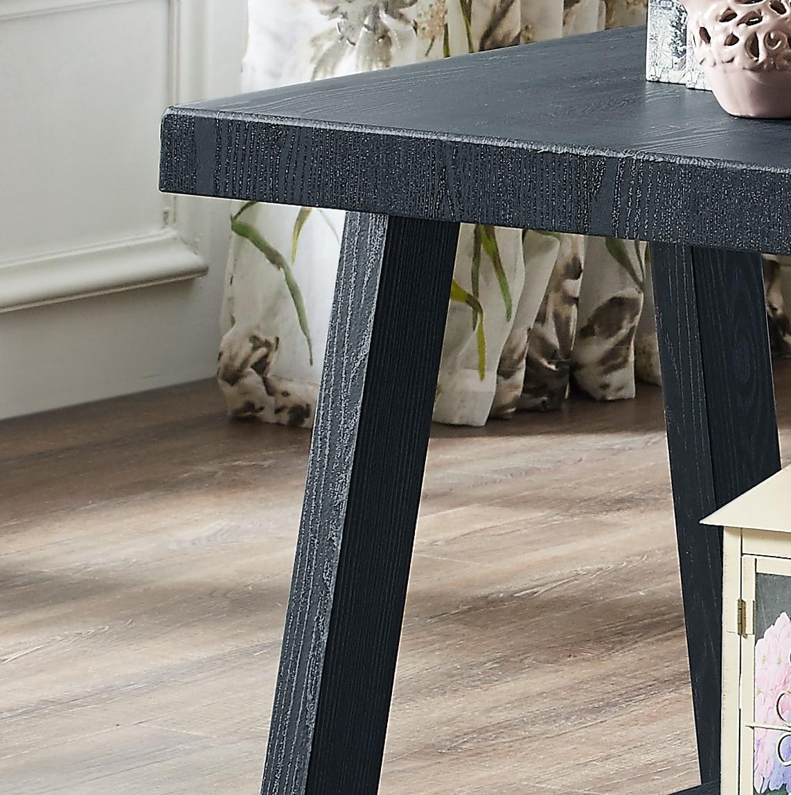 Roundhill Furniture Athens Contemporary Replicated Wood Shelf Coffee Set Table in Black Finish