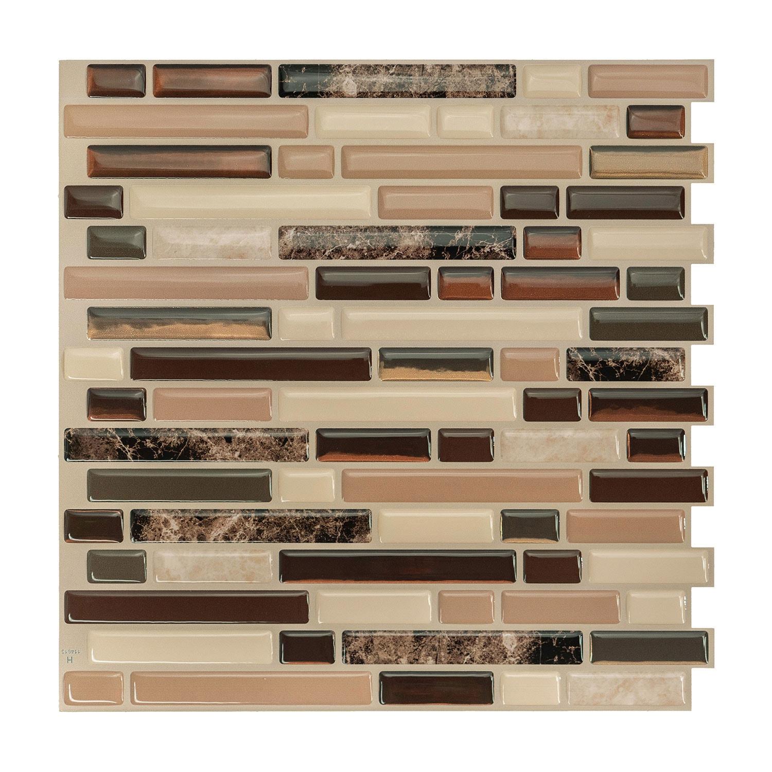 Smart Tiles 10.06''x10'' Self Adhesive 3D Peel and Stick Backsplash Tiles Brown: Vinyl Kitchen Decor Stick On Backsplash