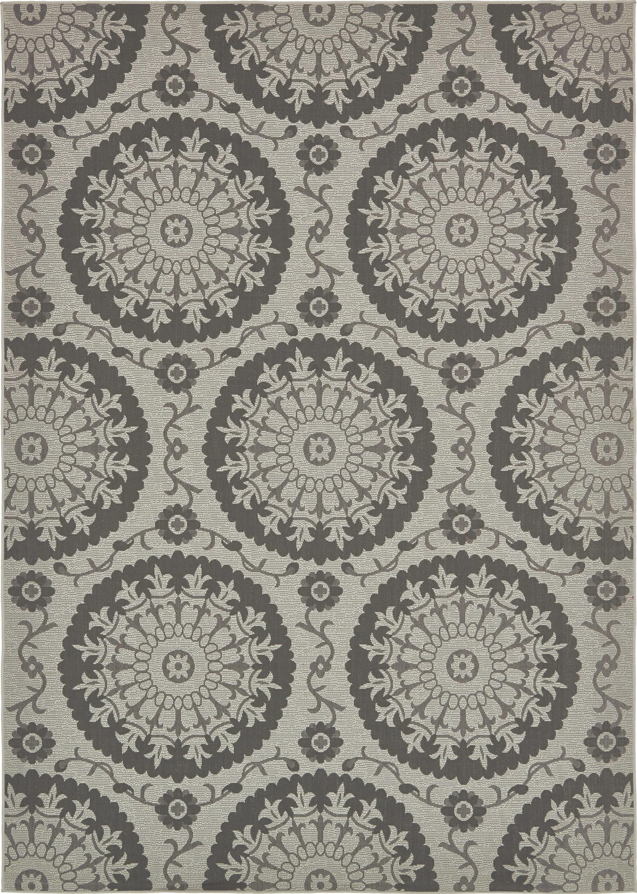Unique Loom Outdoor Botanical Collection Area Rug - Medallion (8'  x 11' 4" Rectangle Gray/Silver)