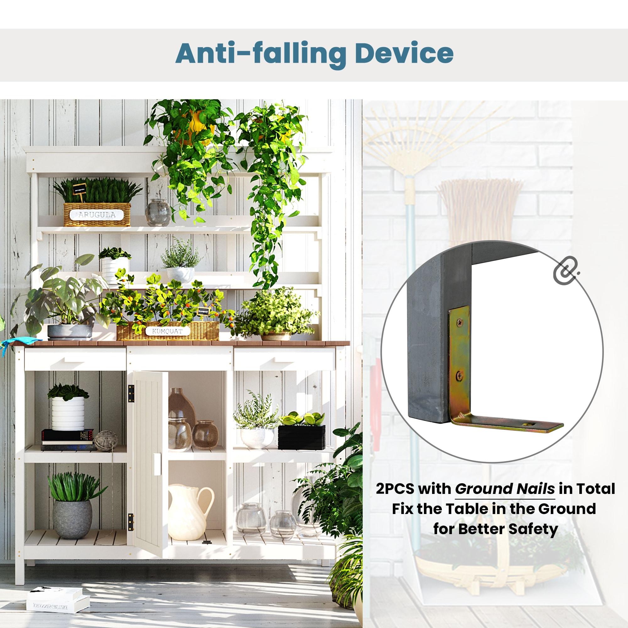 Large White Fir Wood Outdoor Potting Bench with Drawers