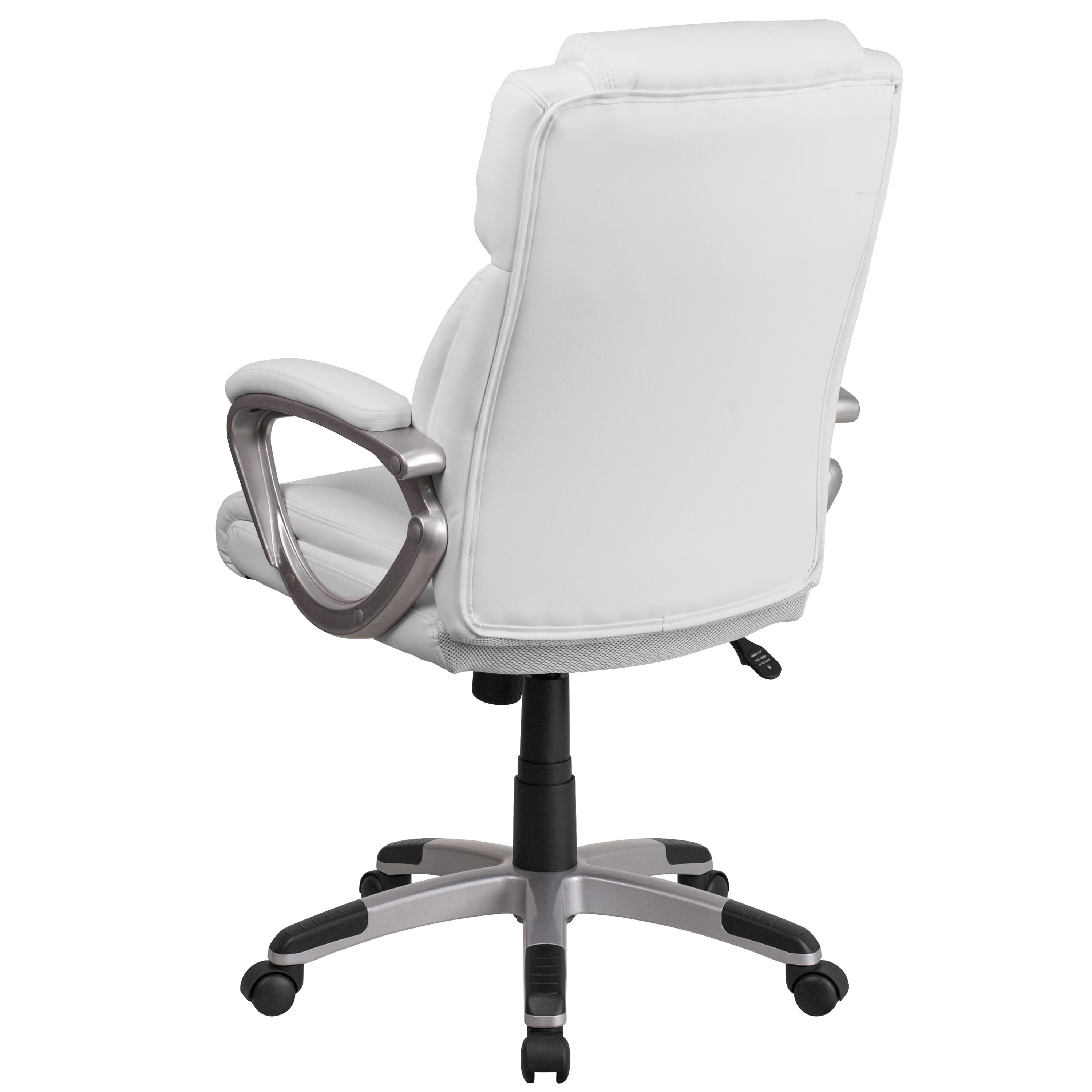 Flash Furniture Mid-Back White LeatherSoft Executive Swivel Office Chair with Padded Arms