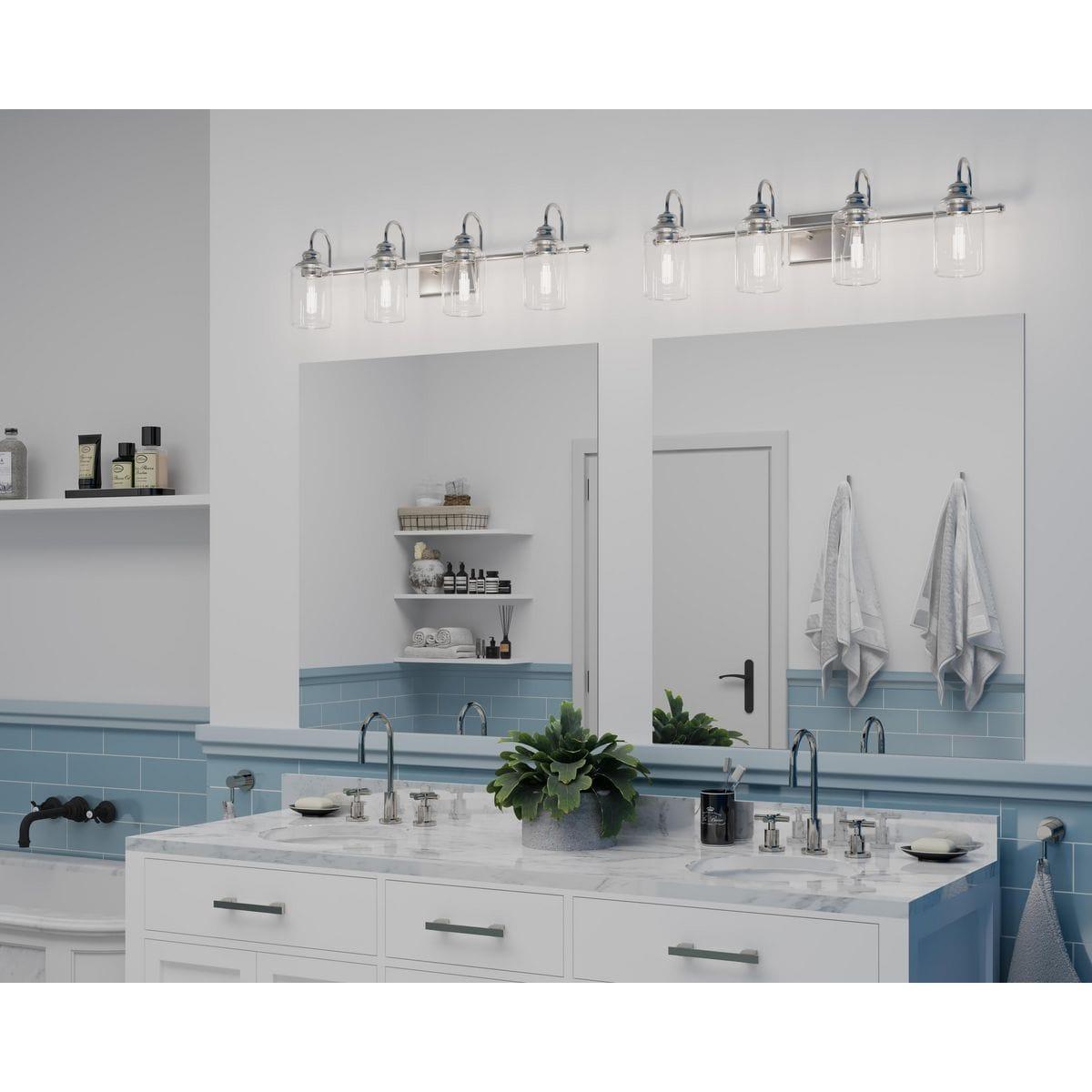 Progress Lighting Aiken 4-Light Bath Vanity Light, Brushed Nickel, Clear Glass Shade