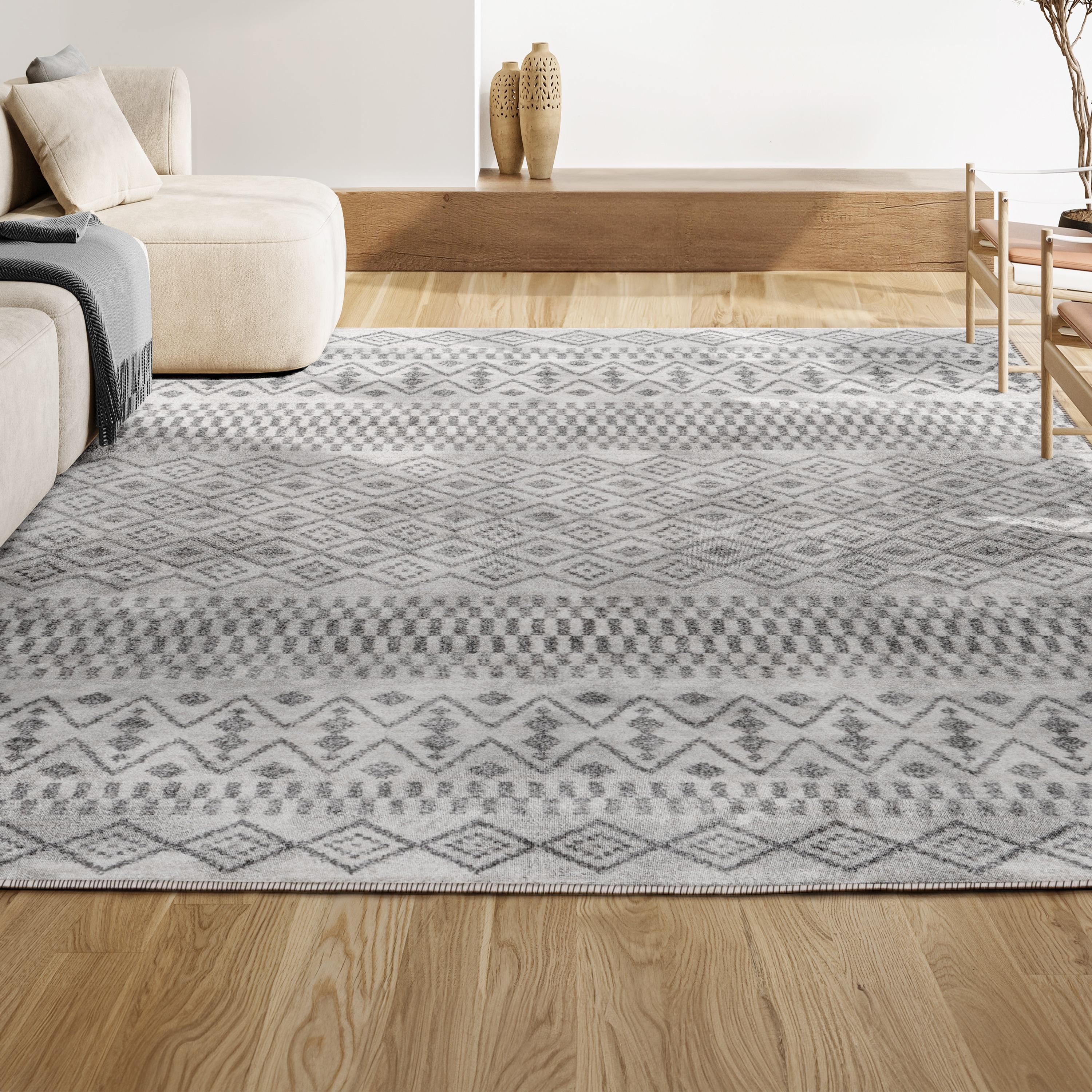 5'x8' Ifrane Berber Geometric Stripe Area Rug, Cream/Gray - JONATHAN Y